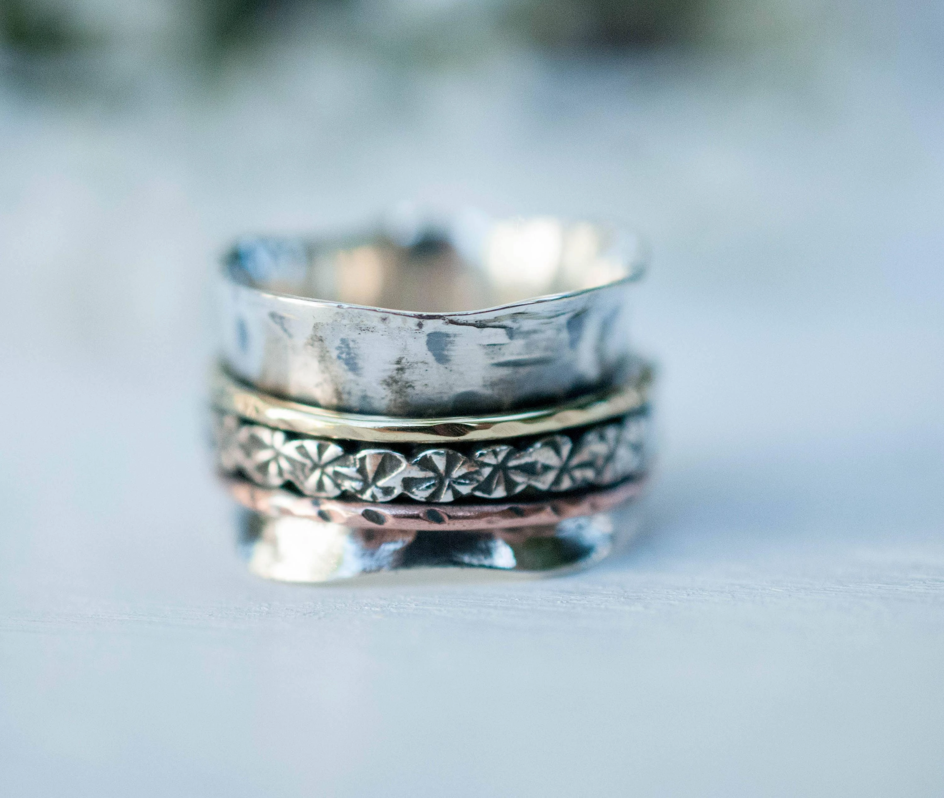 Meditation Ring ~ Sterling Silver 925 & Copper & Bronze ~MS018