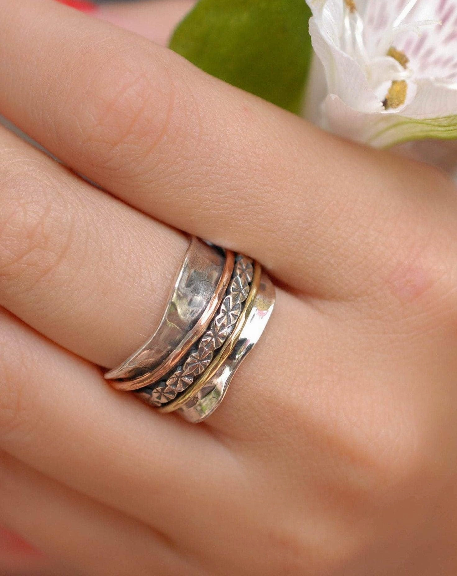 Meditation Ring ~ Sterling Silver 925 & Copper & Bronze ~MS018