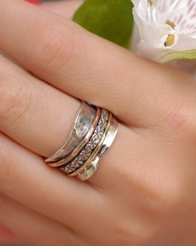 Meditation Ring ~ Sterling Silver 925 & Copper & Bronze ~MS018