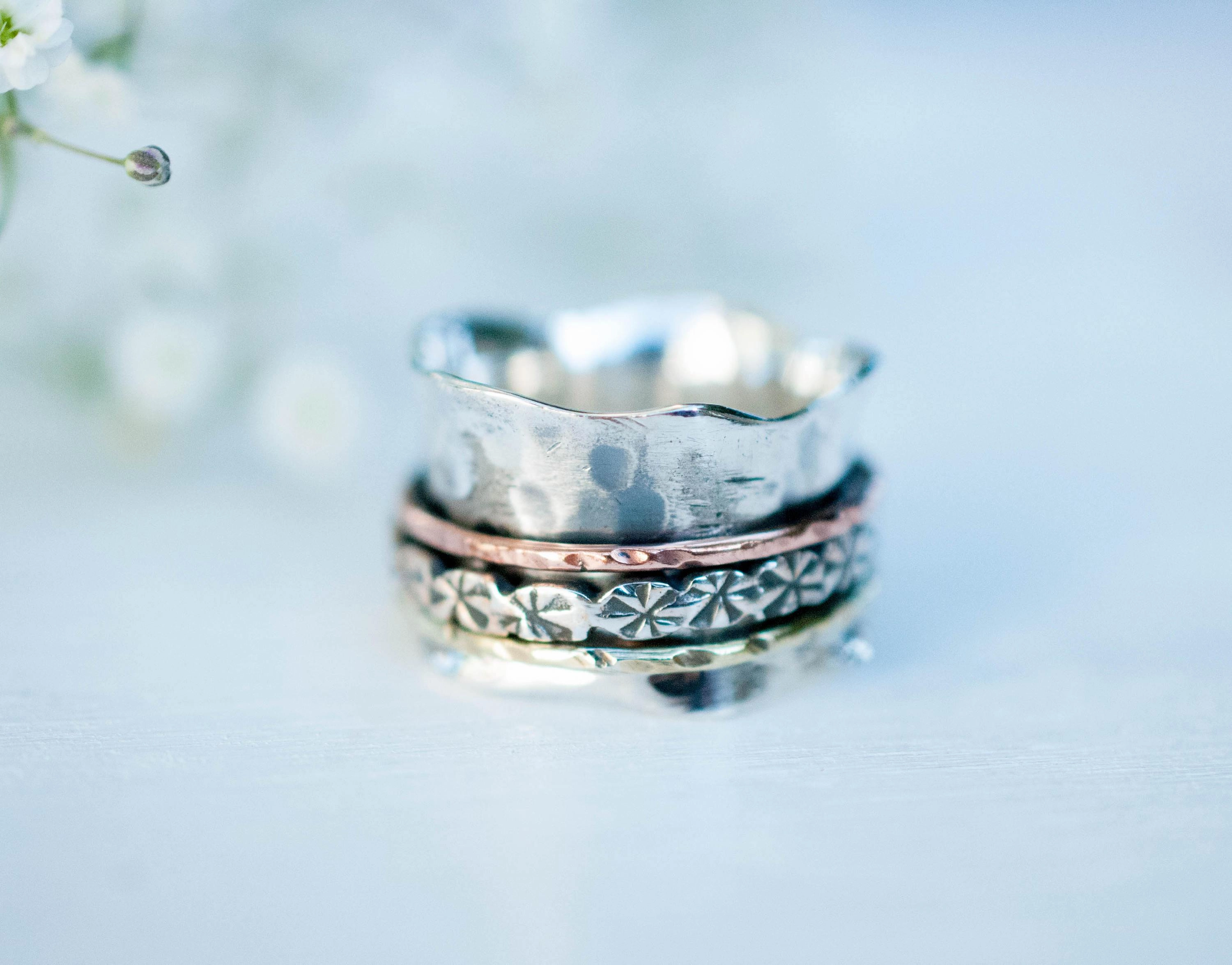 Meditation Ring ~ Sterling Silver 925 & Copper & Bronze ~MS018