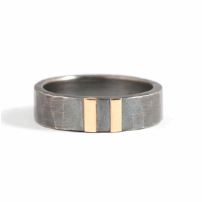 Men's Silver & Double Gold Stripe Band