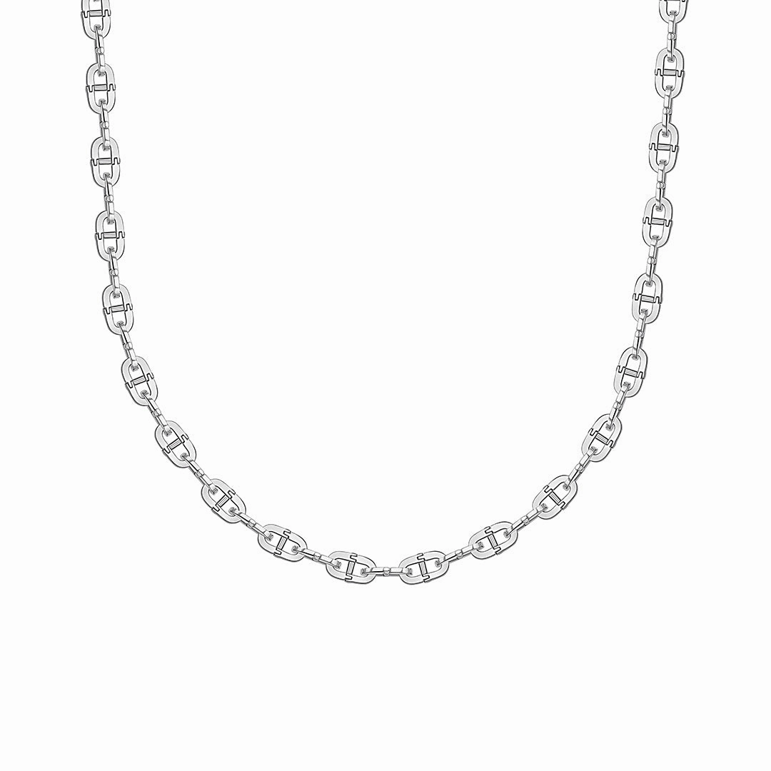 Men's Silver Oval Hinged Link Necklace