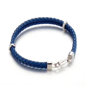 Men's Double Braided Leather Bracelet, Navy