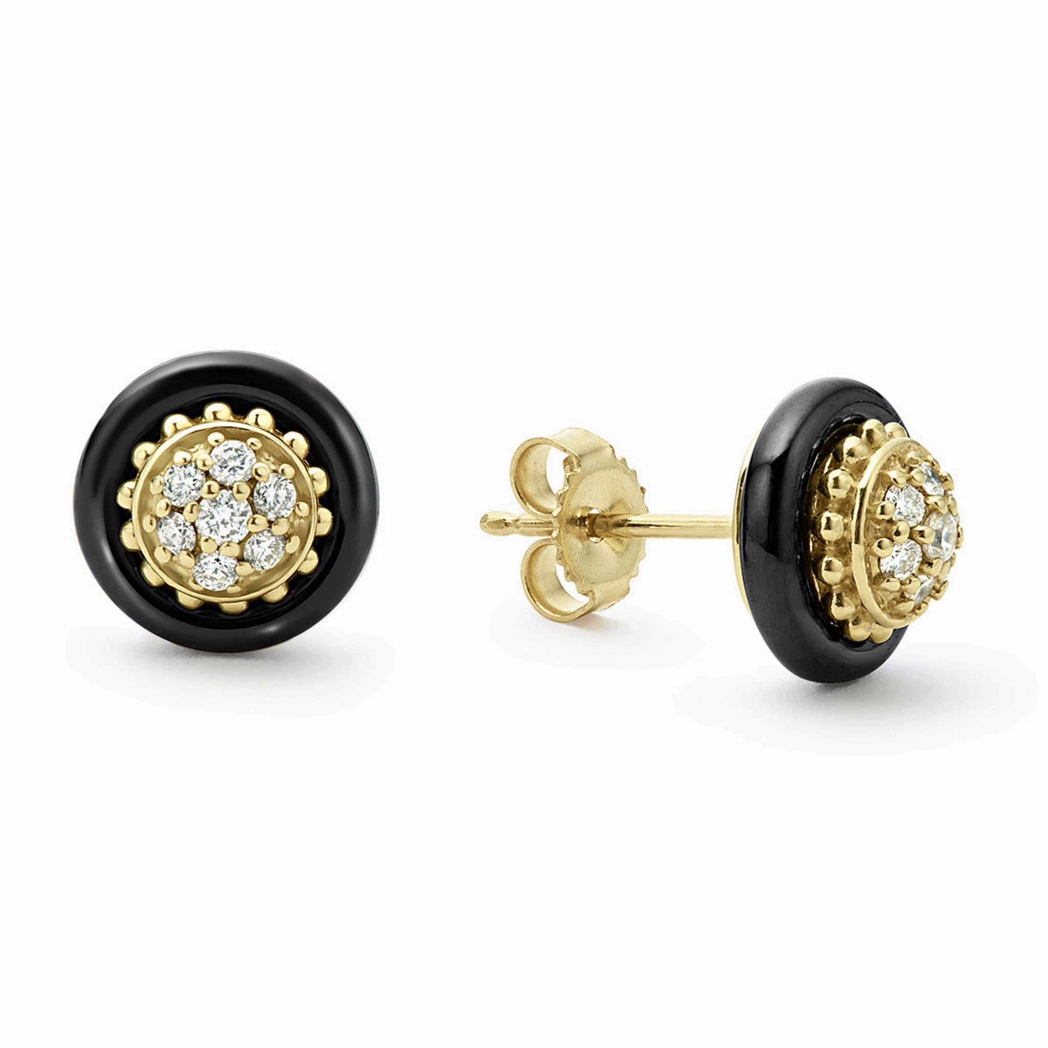 Meridian 18K Gold and Black Ceramic Diamond Stud Earrings
