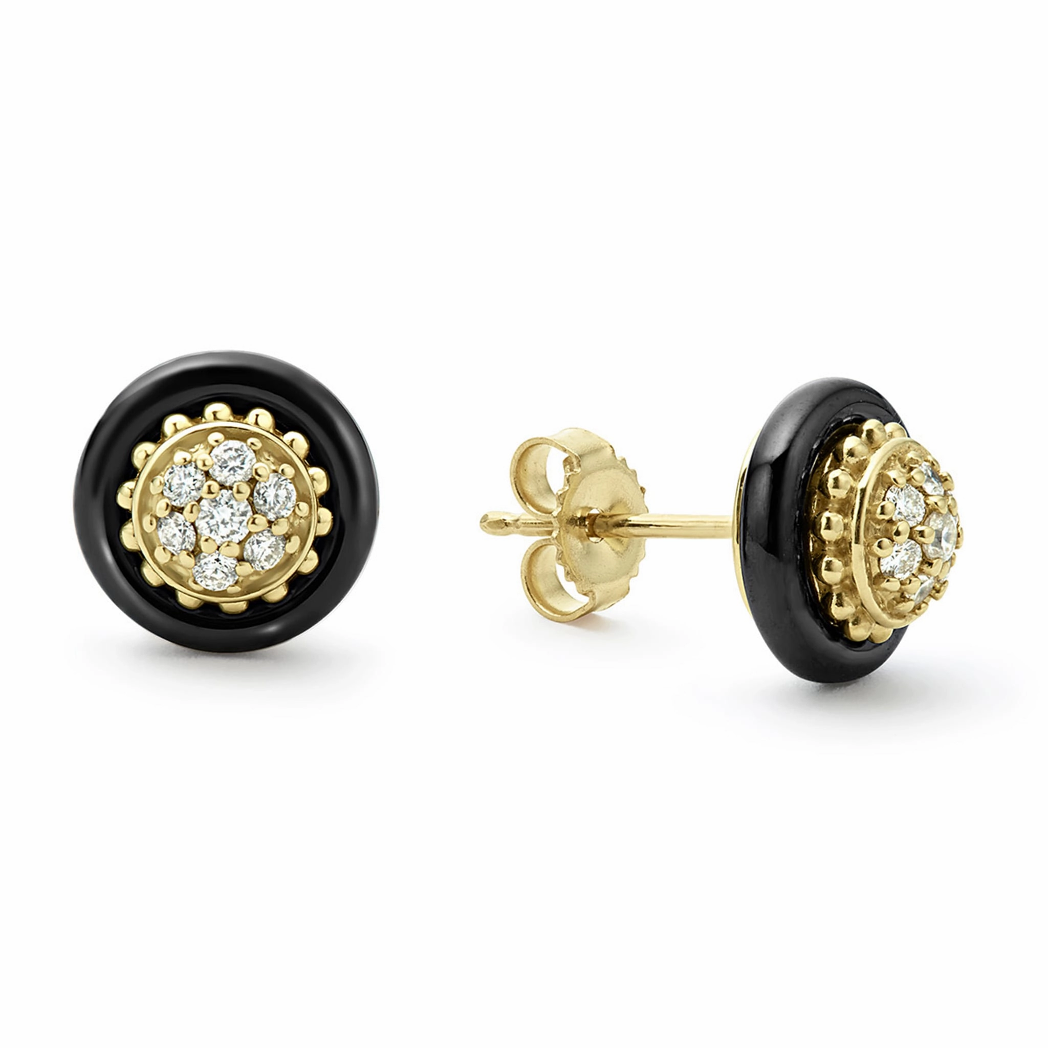Meridian 18K Gold and Black Ceramic Diamond Stud Earrings