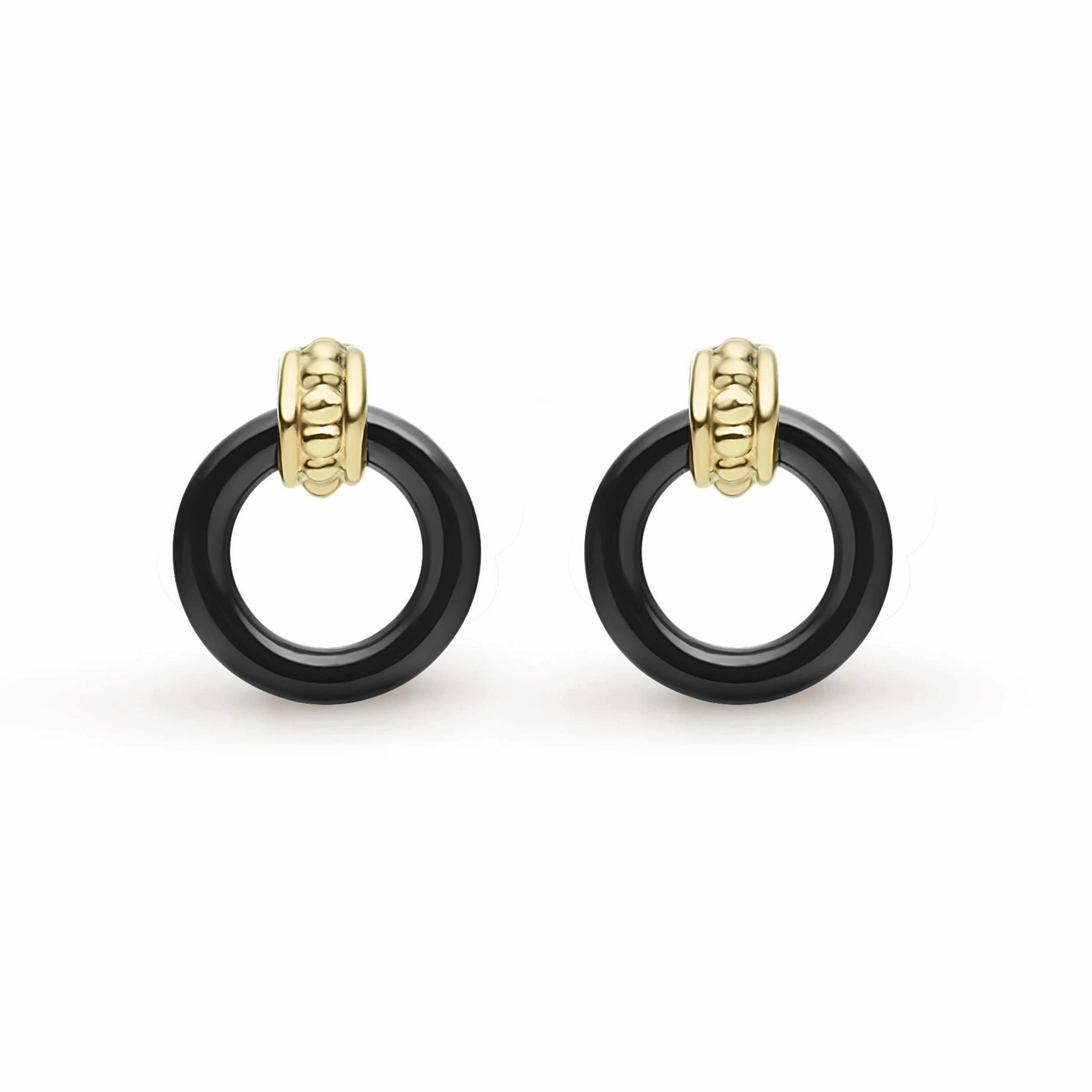 Meridian 18K Gold Black Ceramic Circle Stud Earrings
