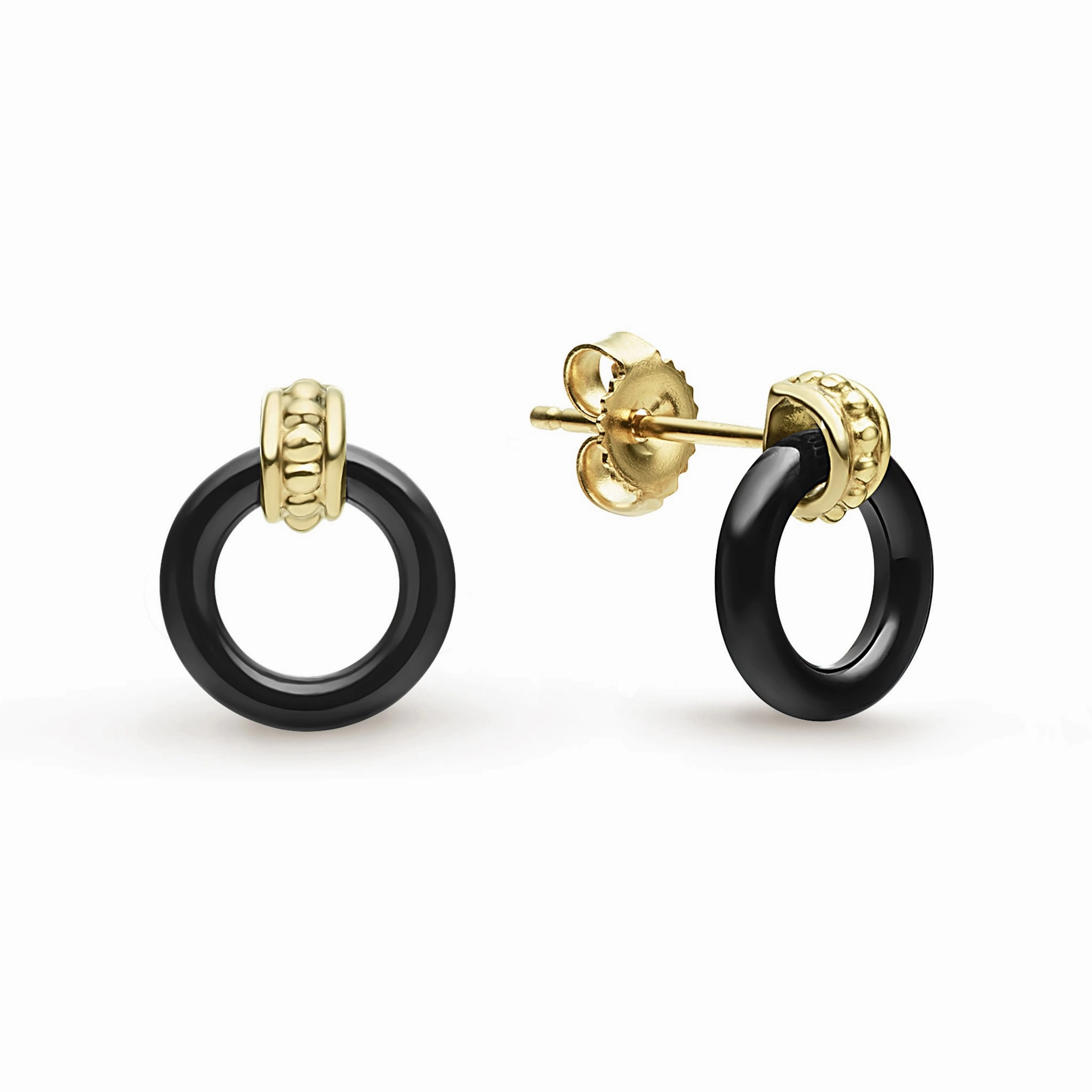 Meridian 18K Gold Black Ceramic Circle Stud Earrings