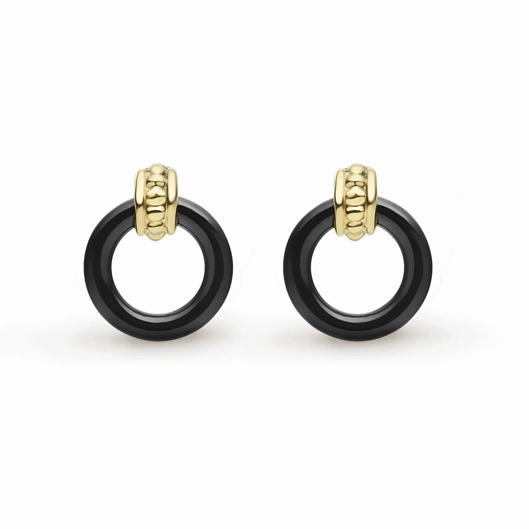 Meridian 18K Gold Black Ceramic Circle Stud Earrings