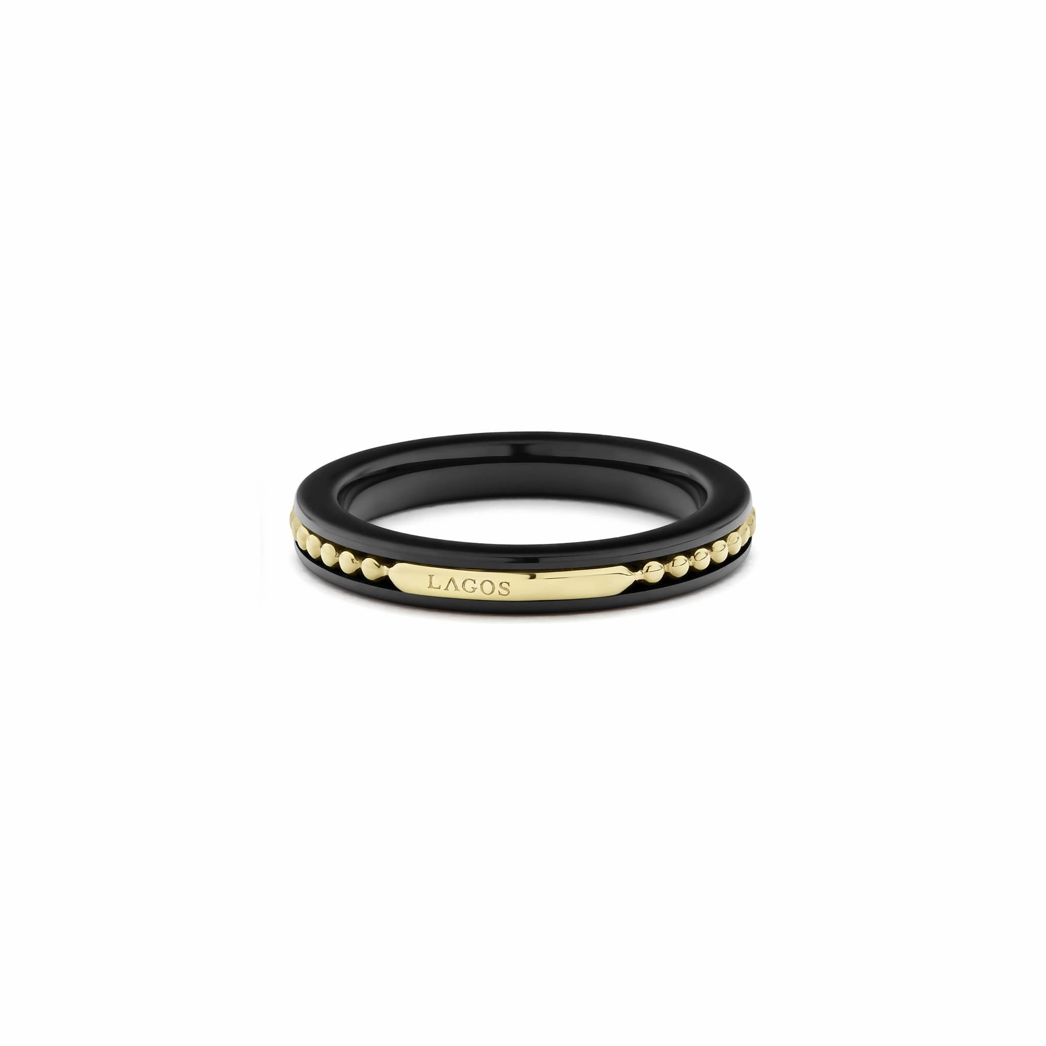 Meridian 18K Gold Caviar and Black Ceramic Stacking Ring