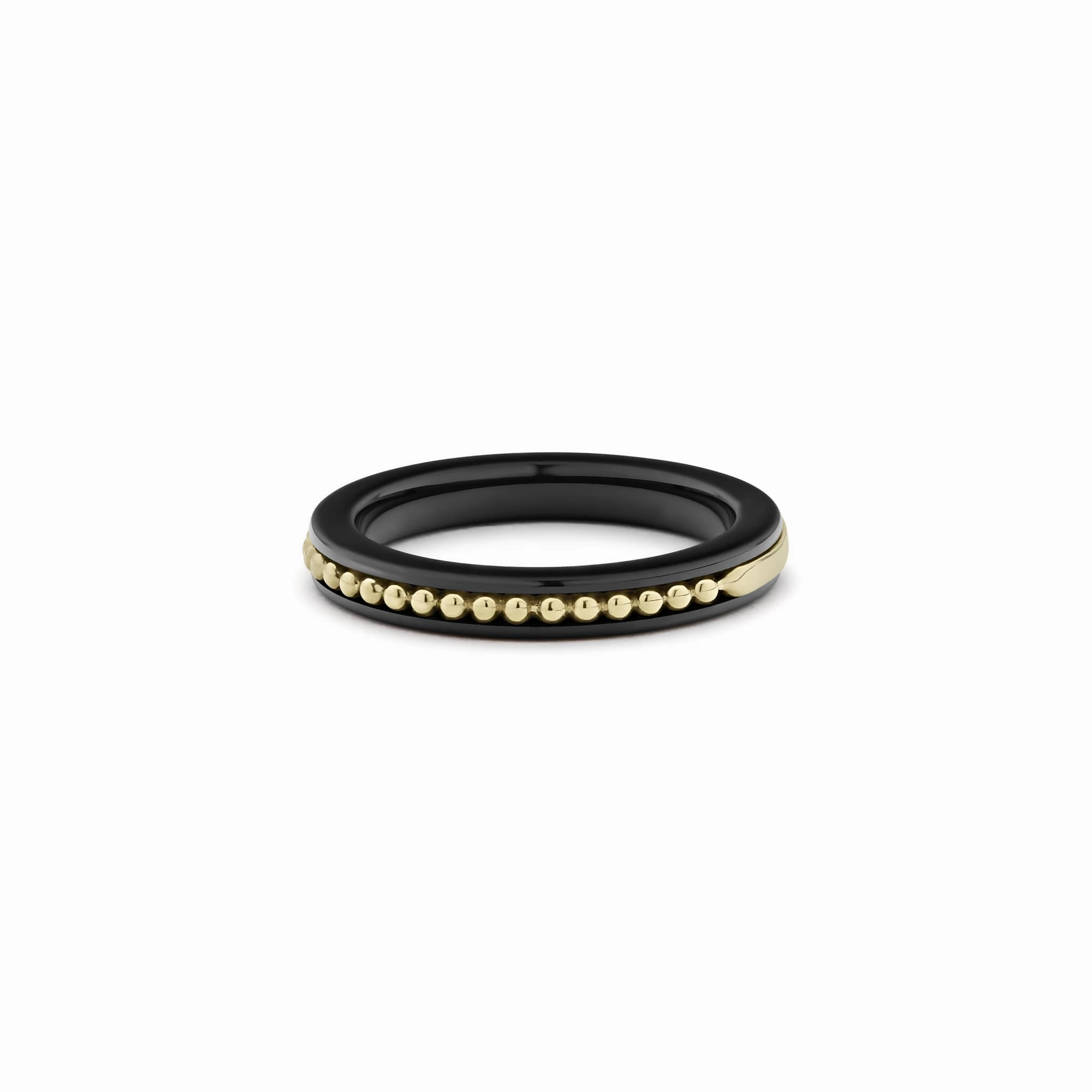 Meridian 18K Gold Caviar and Black Ceramic Stacking Ring