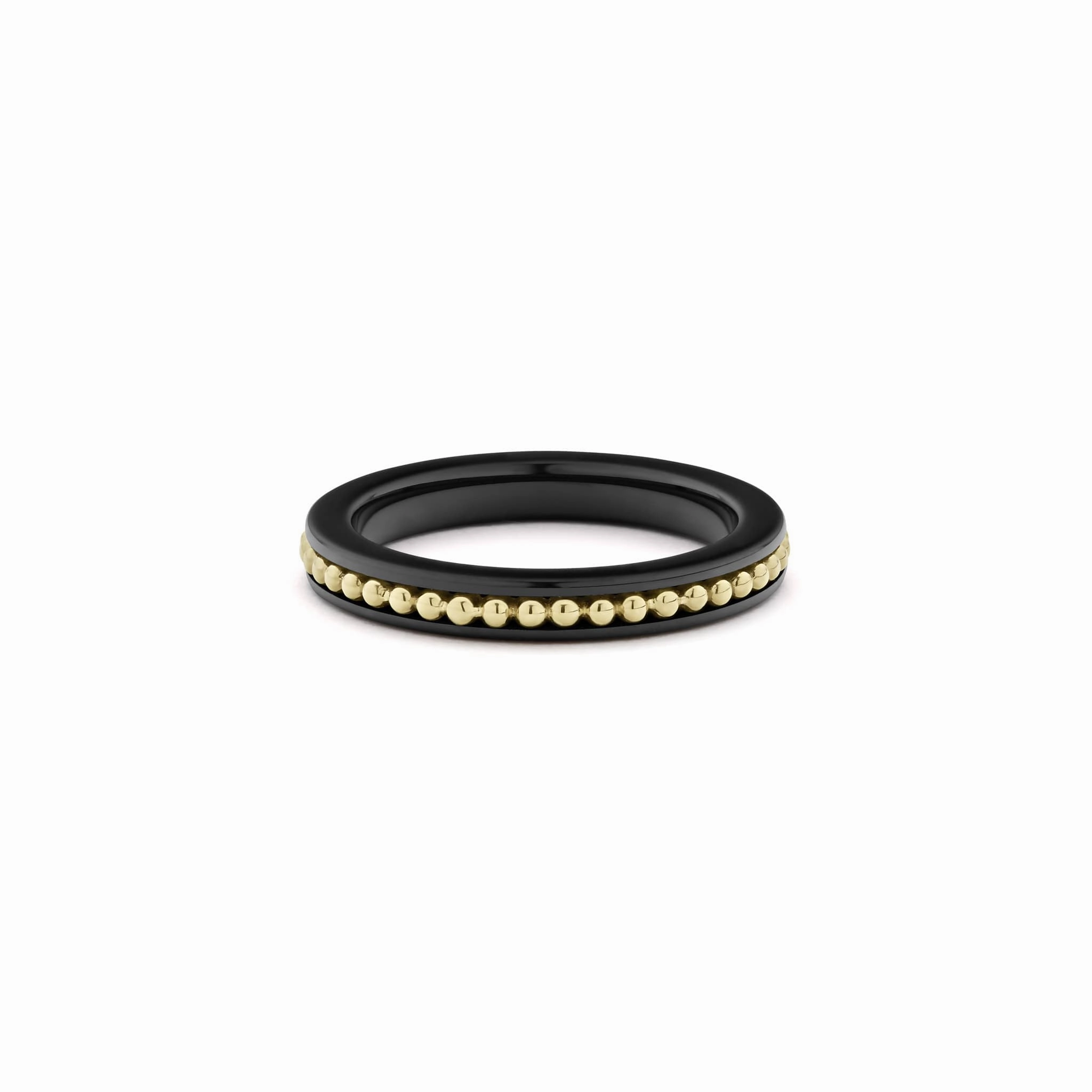Meridian 18K Gold Caviar and Black Ceramic Stacking Ring