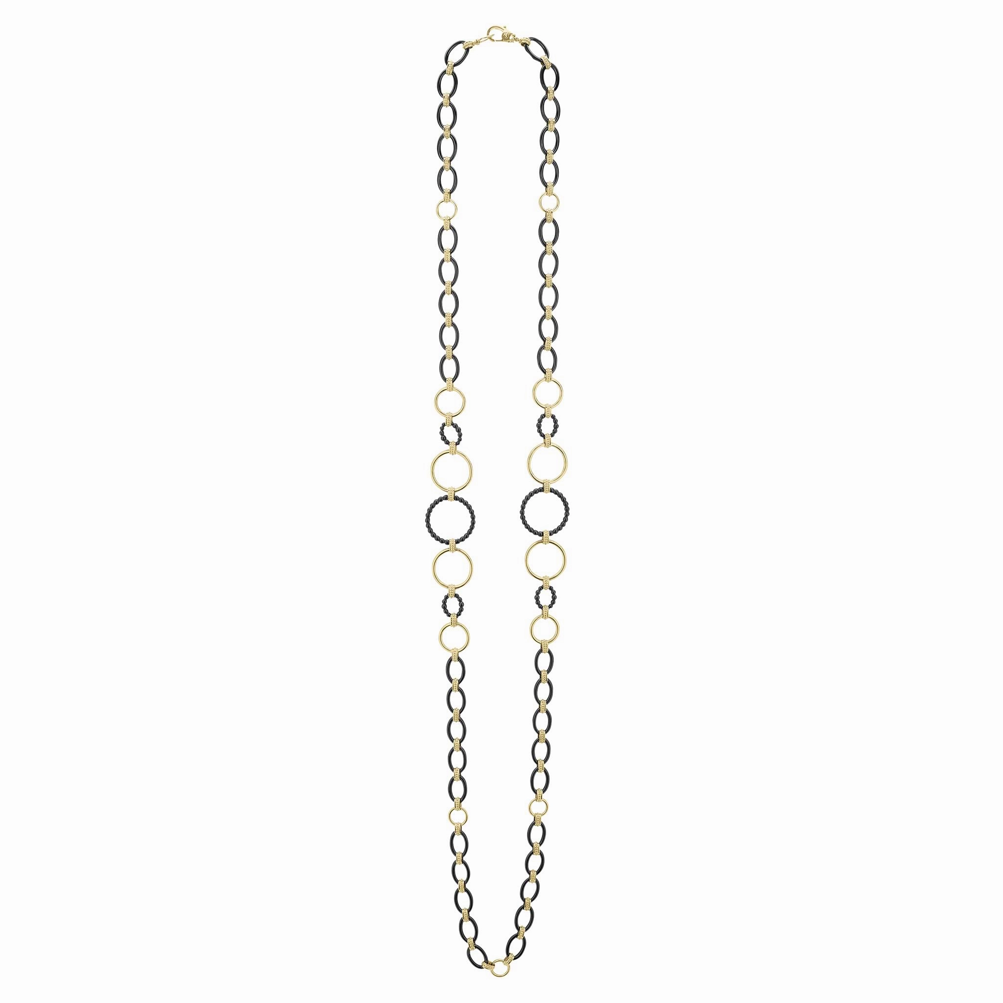 Meridian Long 18K Gold and Black Ceramic Link Necklace | 24mm