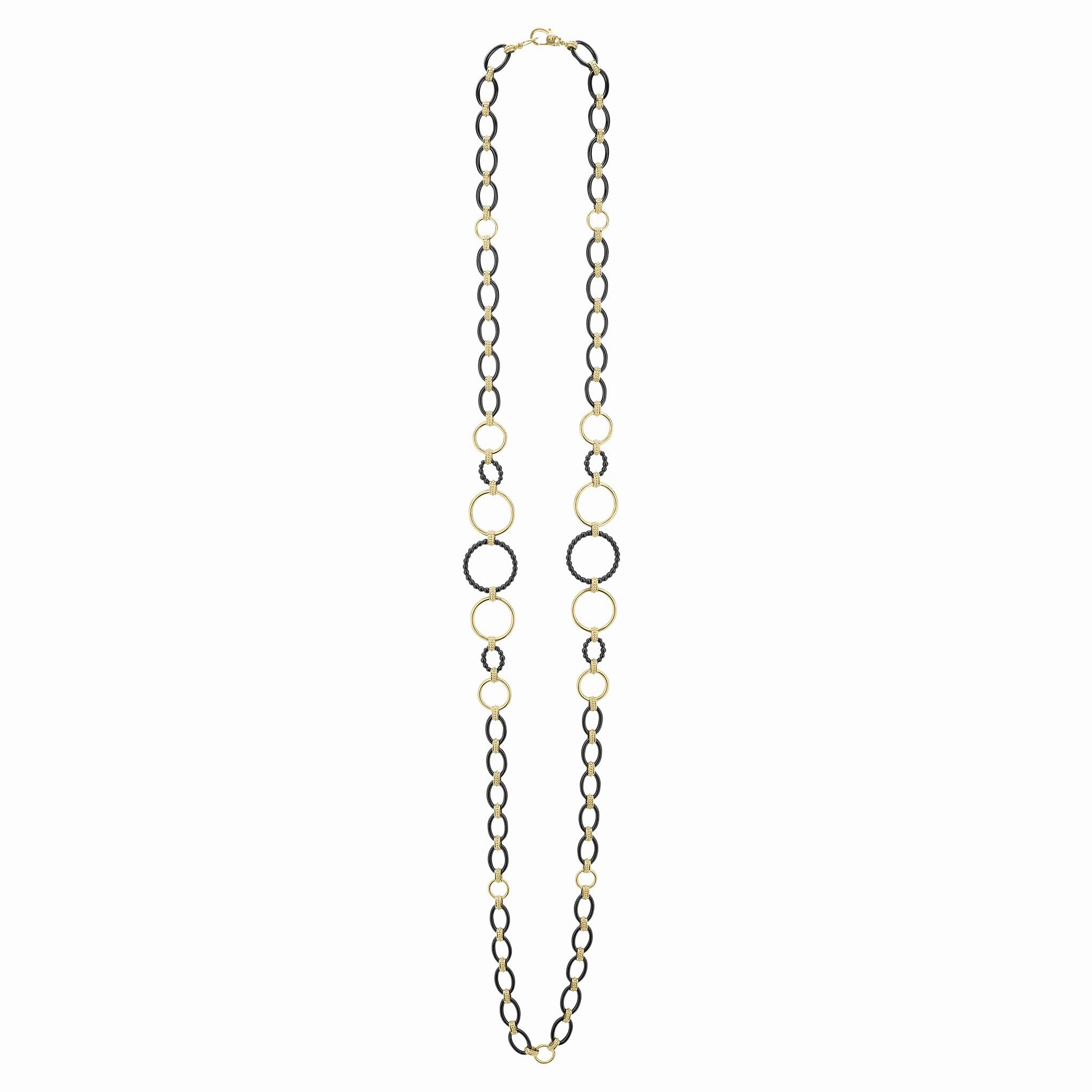 Meridian Long 18K Gold and Black Ceramic Link Necklace | 24mm