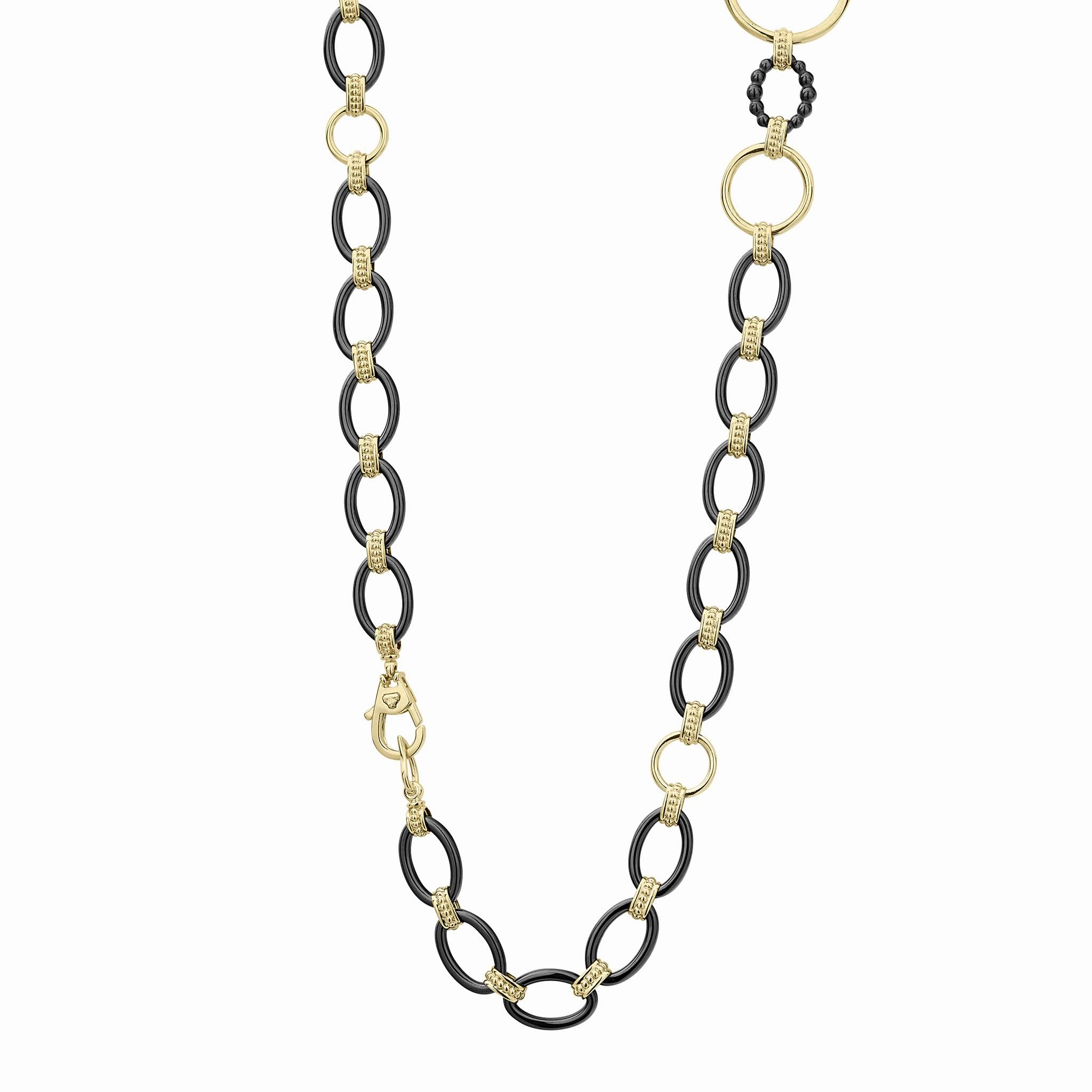 Meridian Long 18K Gold and Black Ceramic Link Necklace | 24mm