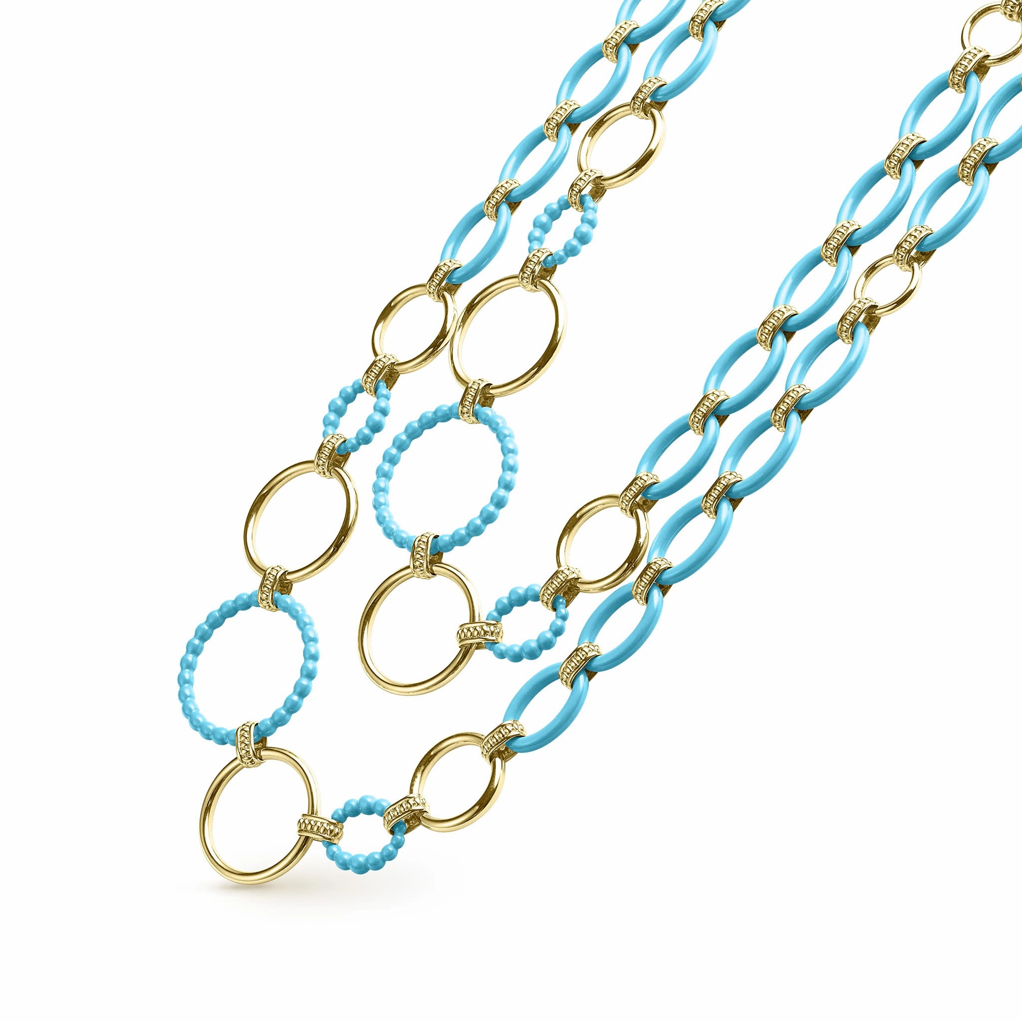 Meridian Long 18K Gold and Blue Ceramic Link Necklace
