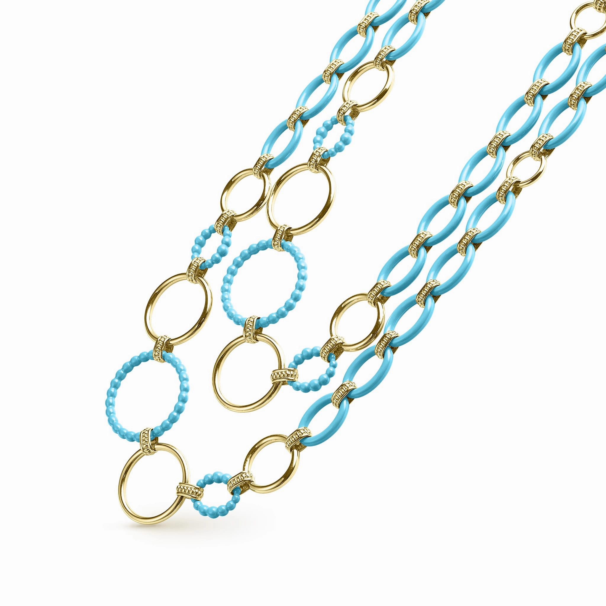 Meridian Long 18K Gold and Blue Ceramic Link Necklace