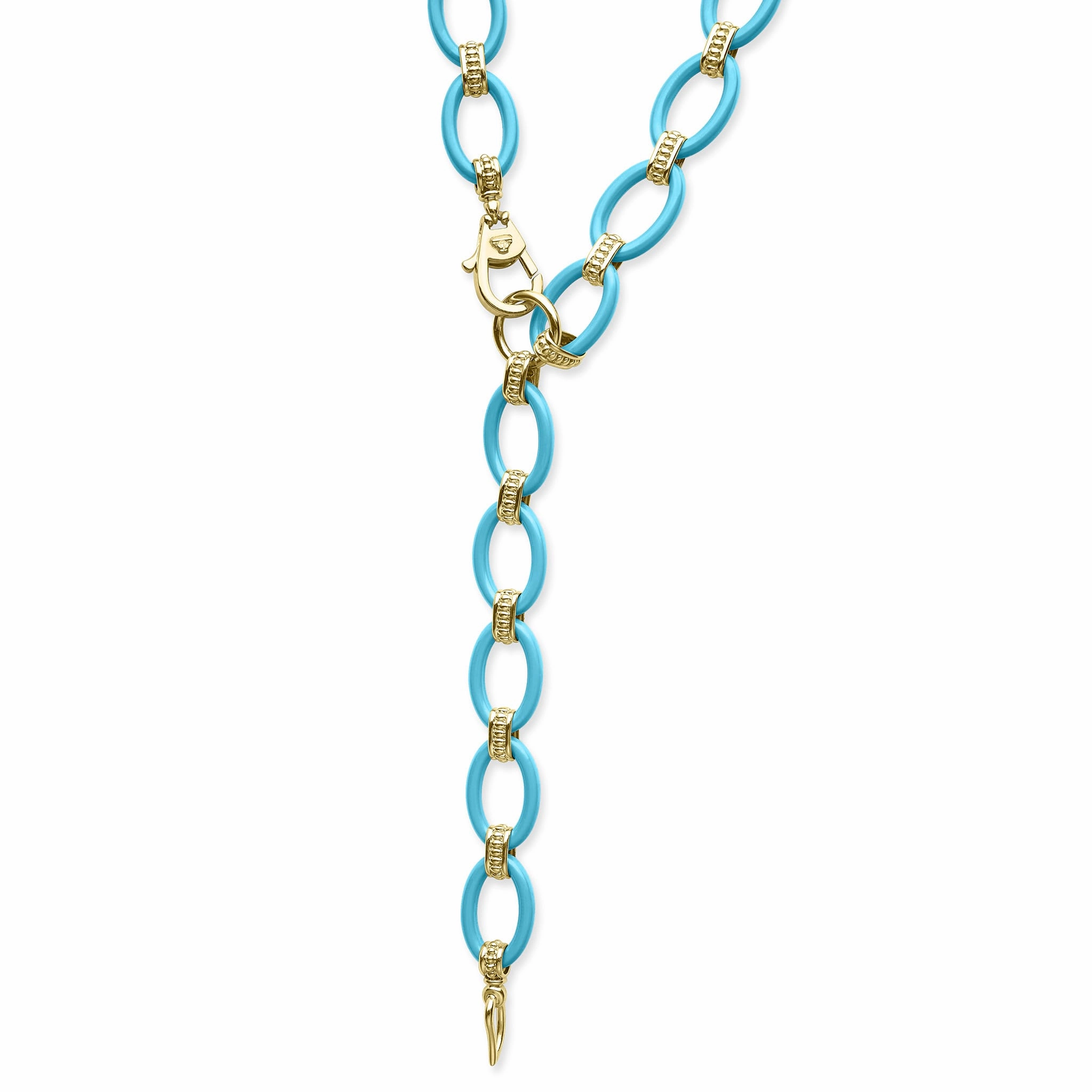 Meridian Long 18K Gold and Blue Ceramic Link Necklace