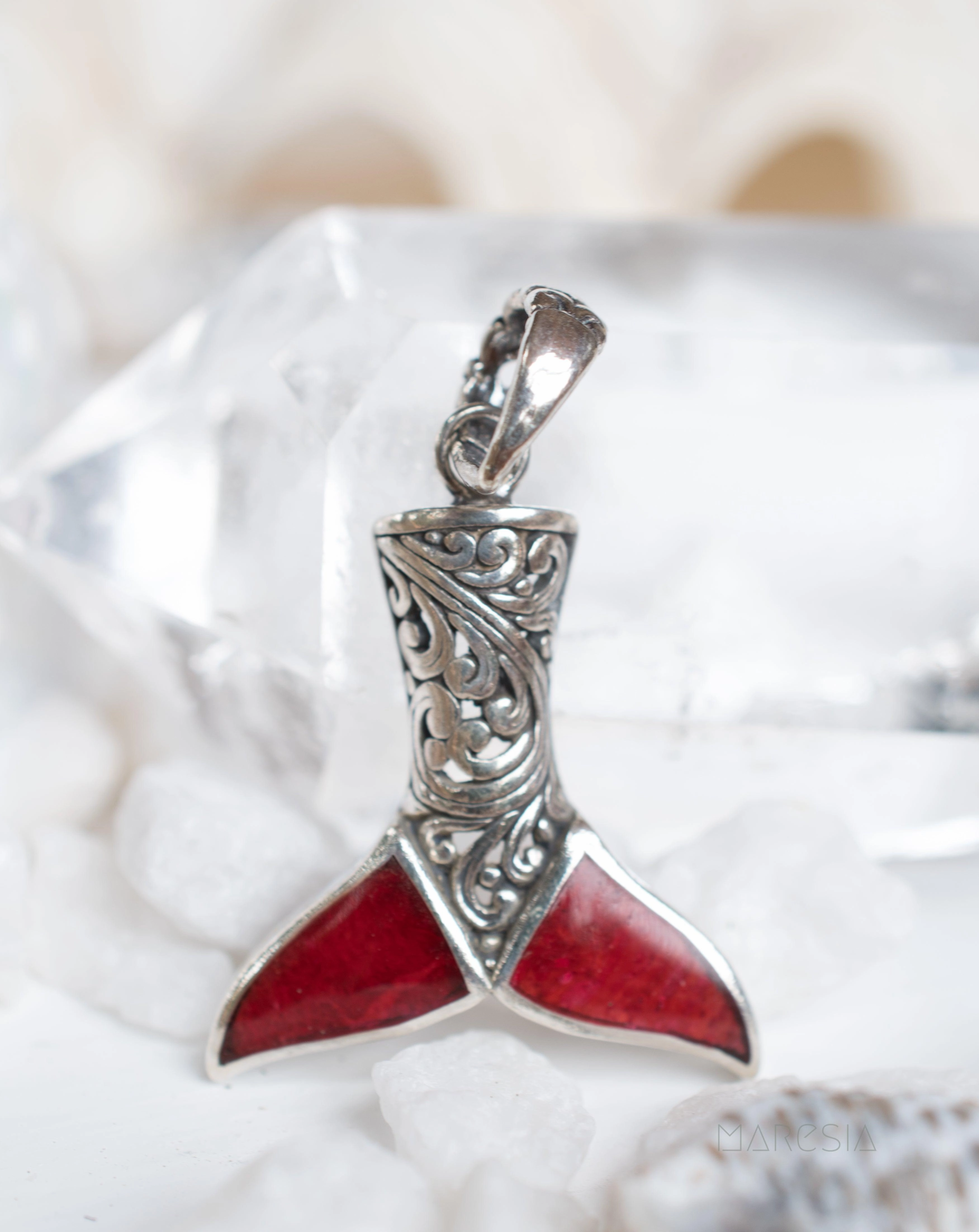 Mermaid Tail Pendant ~ Abalone or Coral ~ Sterling Silver 925 ~SMP006