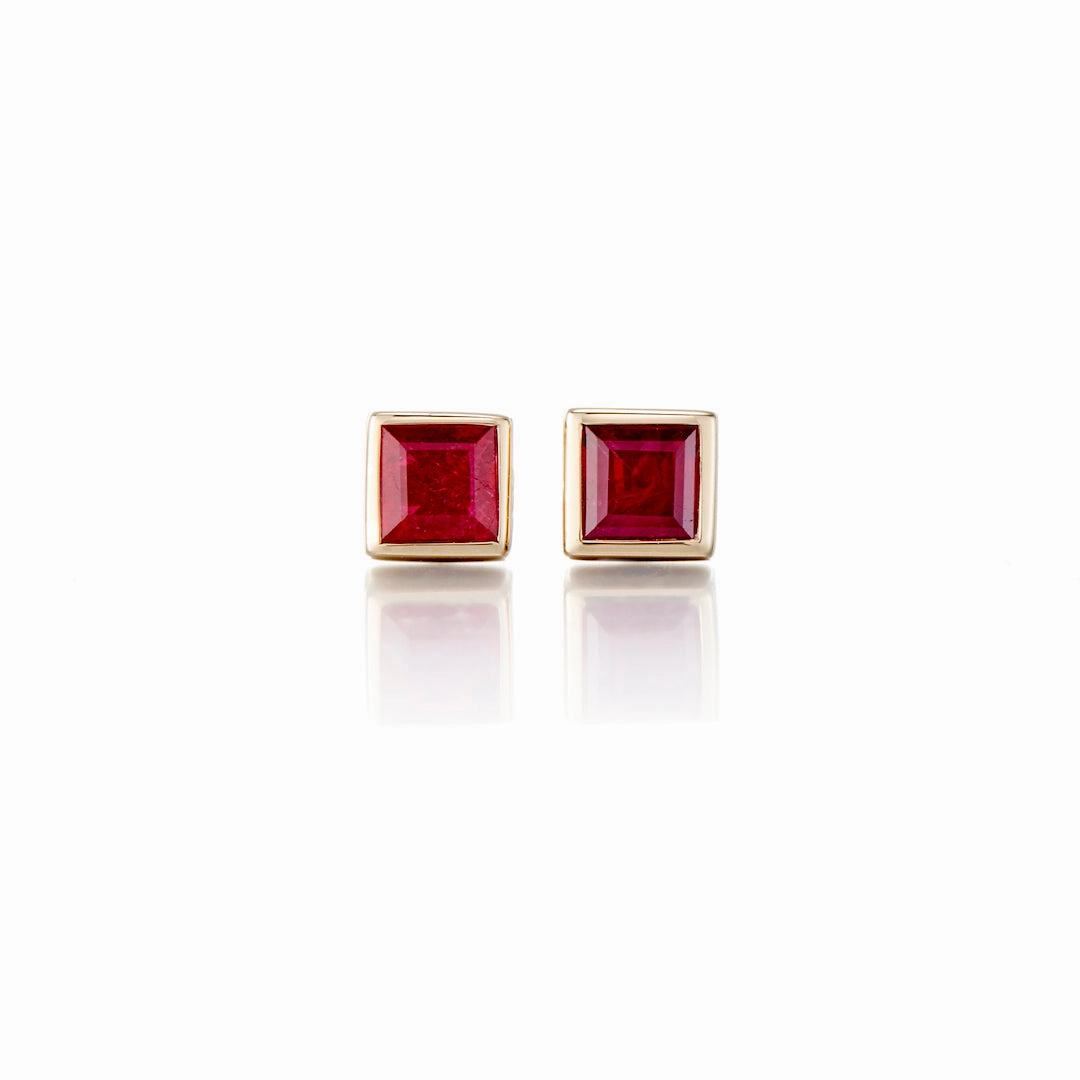 Mini Princess Earrings in Rubies