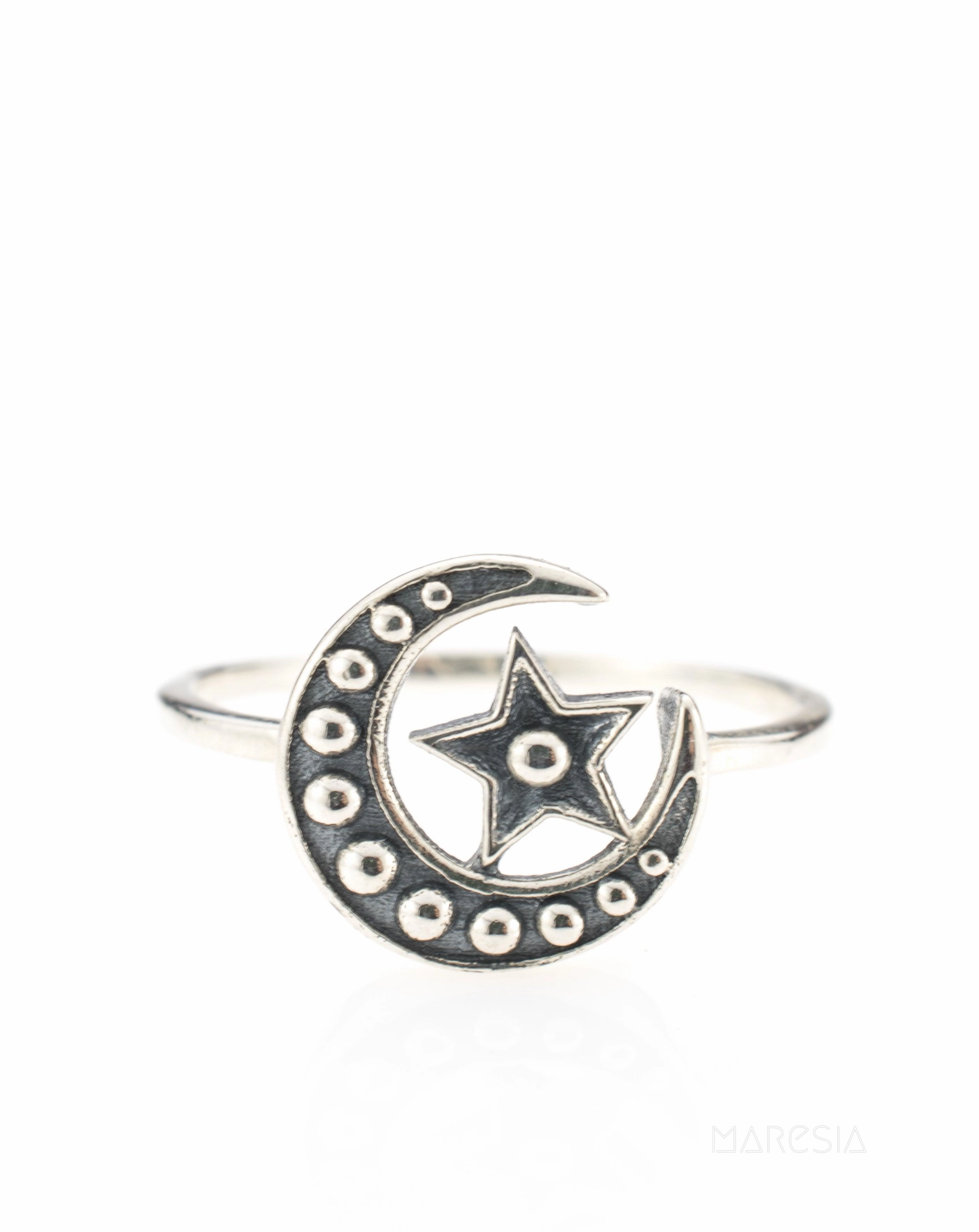 Moon & Star Ring~ Sterling Silver 925~ SMR041