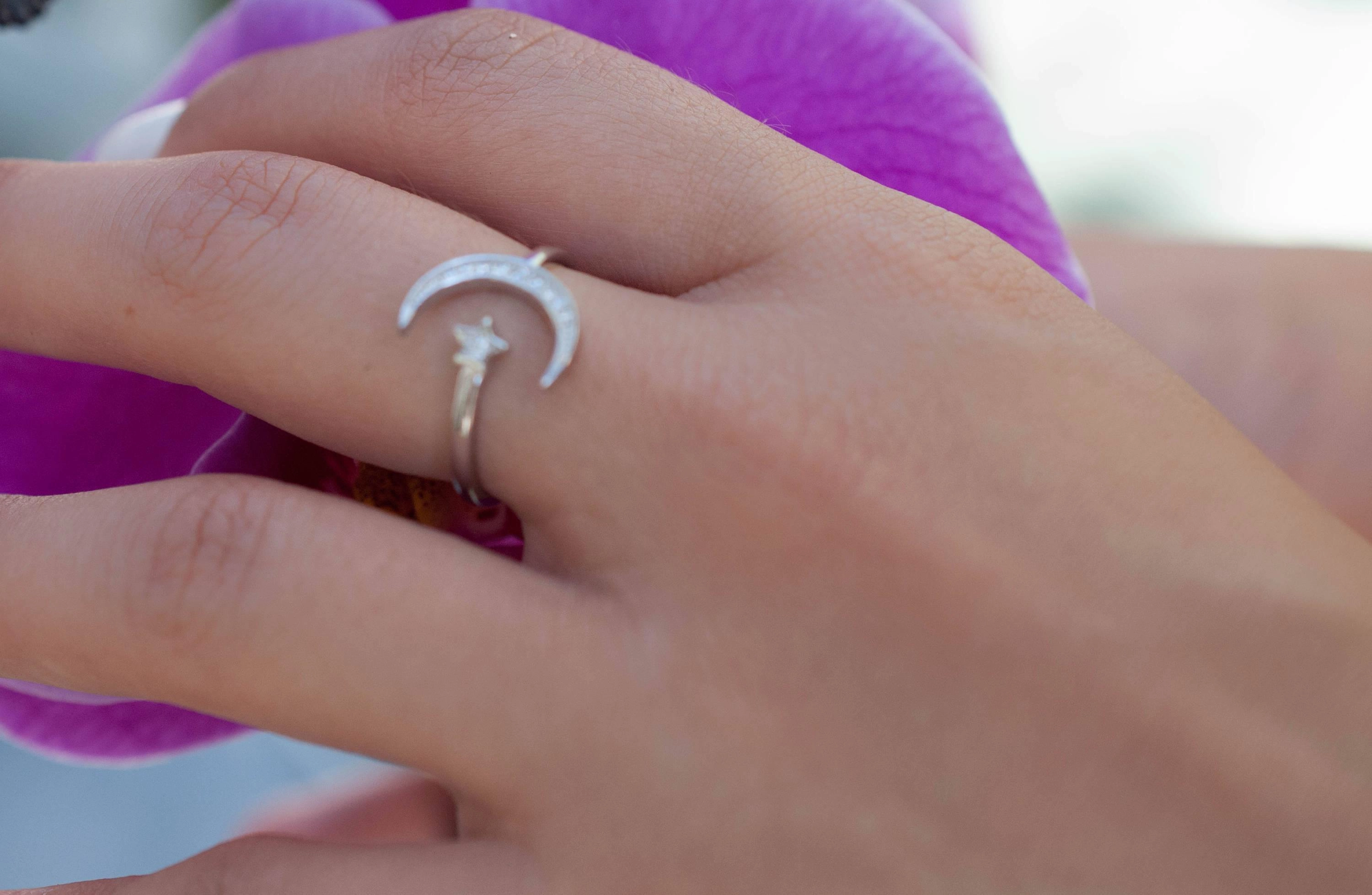 Moon and Star Ring ~ Sterling Silver 925~SMR015