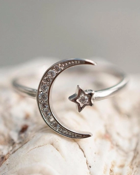 Moon and Star Ring ~ Sterling Silver 925~SMR015