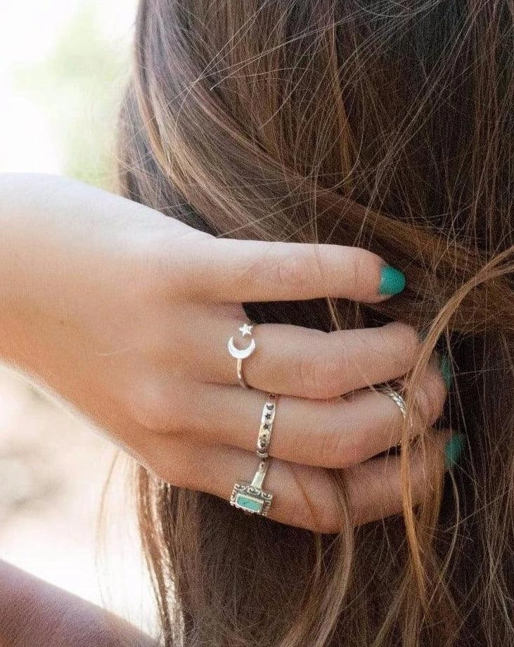 Moon and Star Ring ~Sterling Silver 925 ~ SMR008