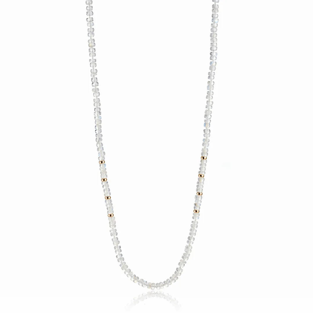 Moonstone & Gold Station Rope Necklace
