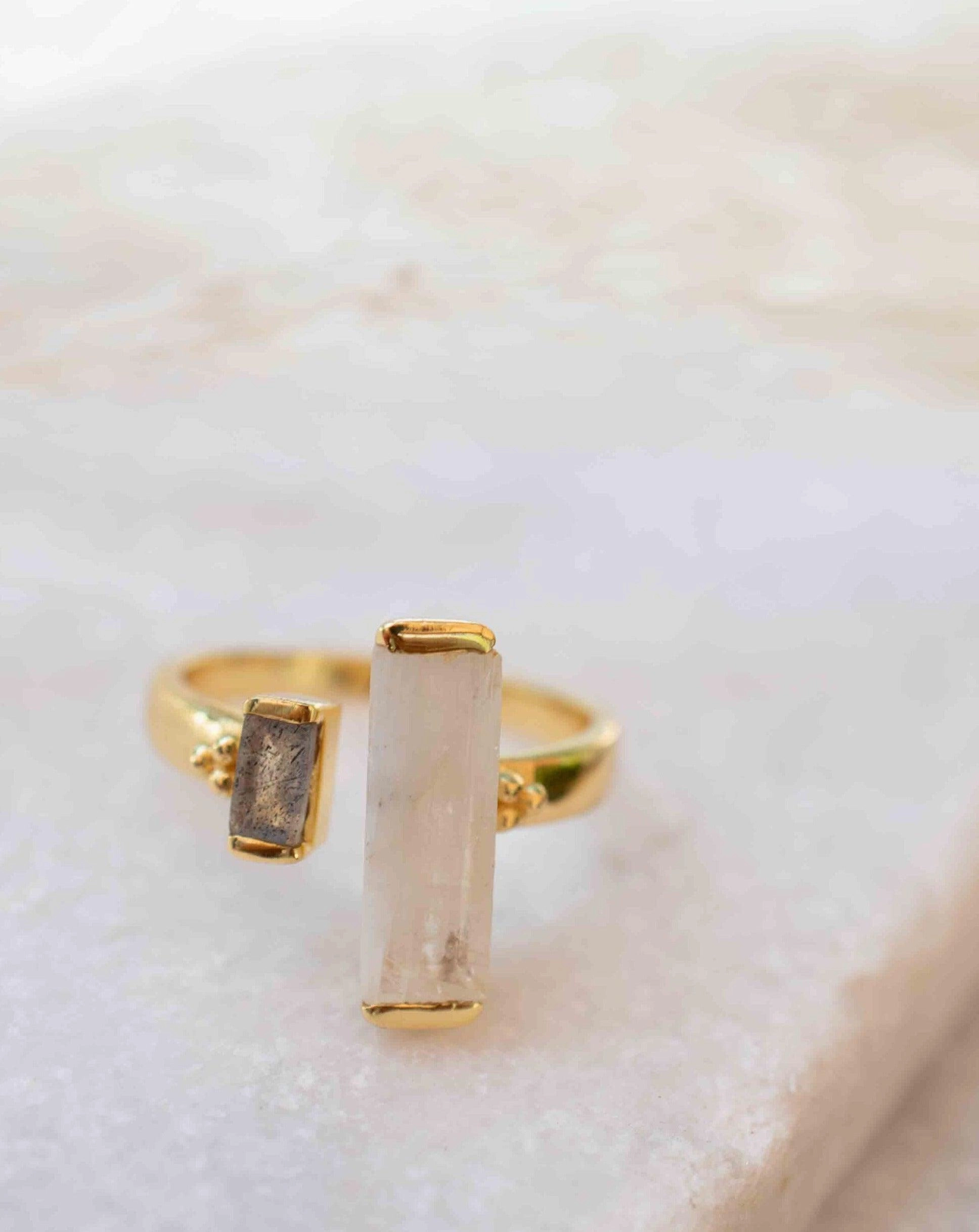 Moonstone & Labradorite ~ Ring ~ 18k Gold Plated ~ MR316