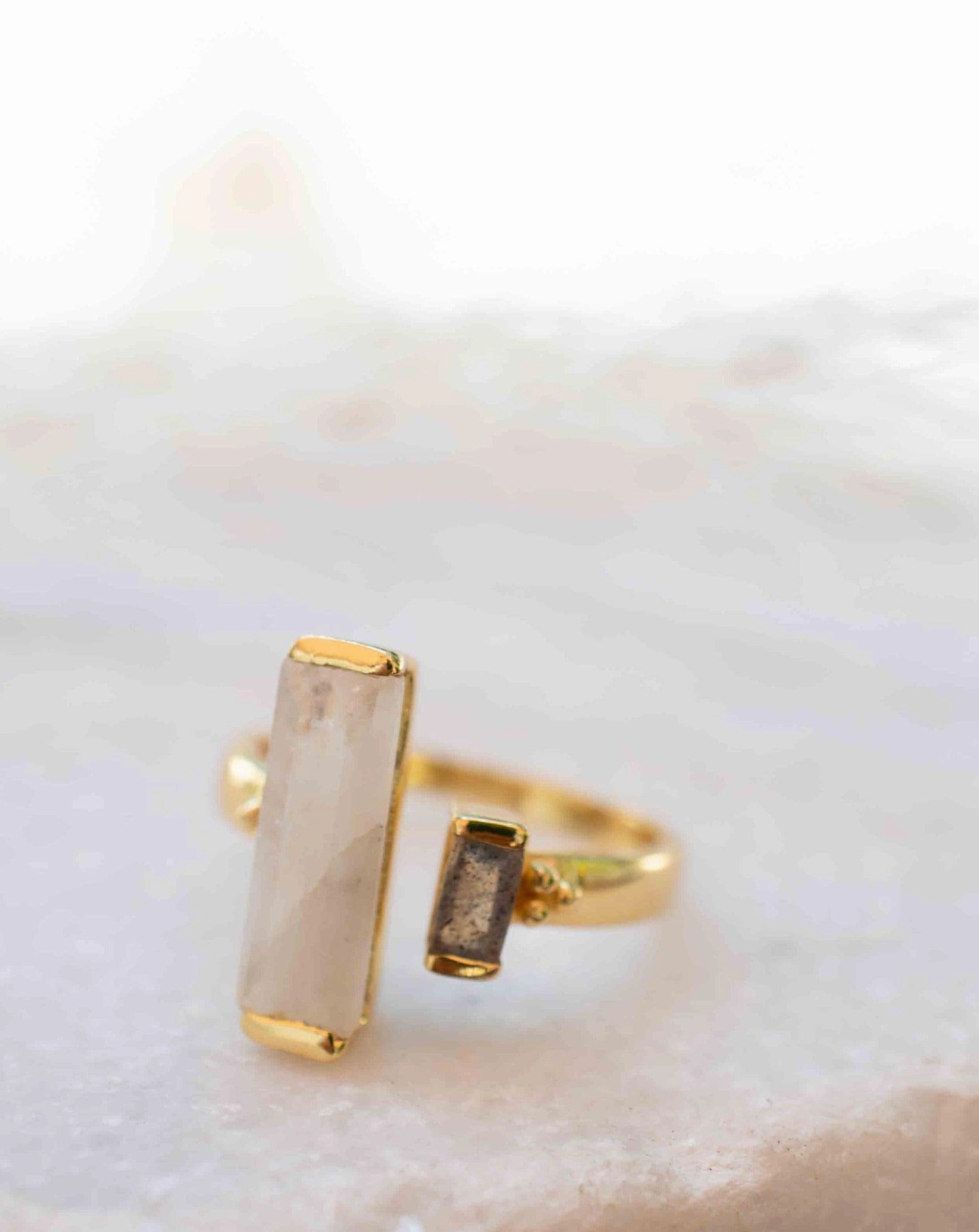 Moonstone & Labradorite ~ Ring ~ 18k Gold Plated ~ MR316