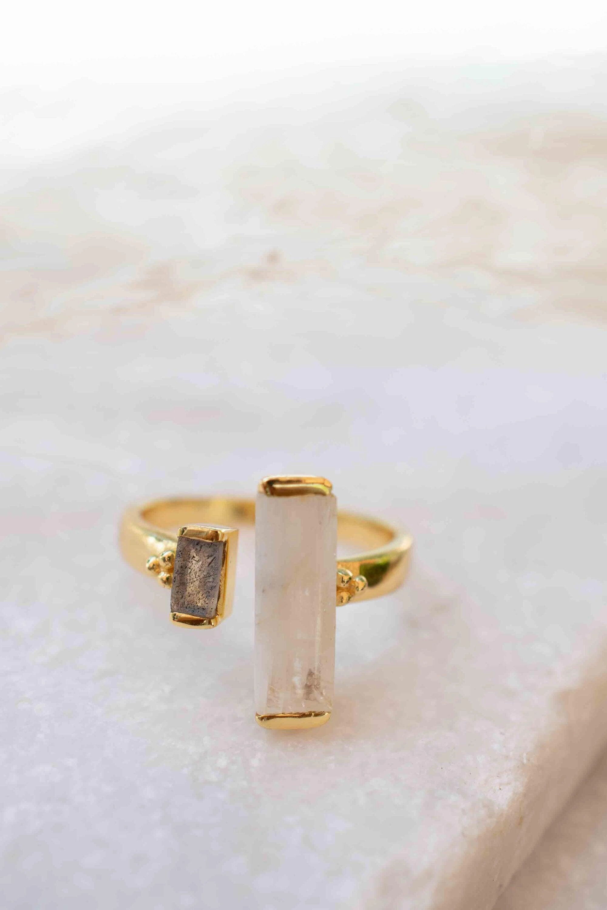 Moonstone & Labradorite ~ Ring ~ 18k Gold Plated ~ MR316