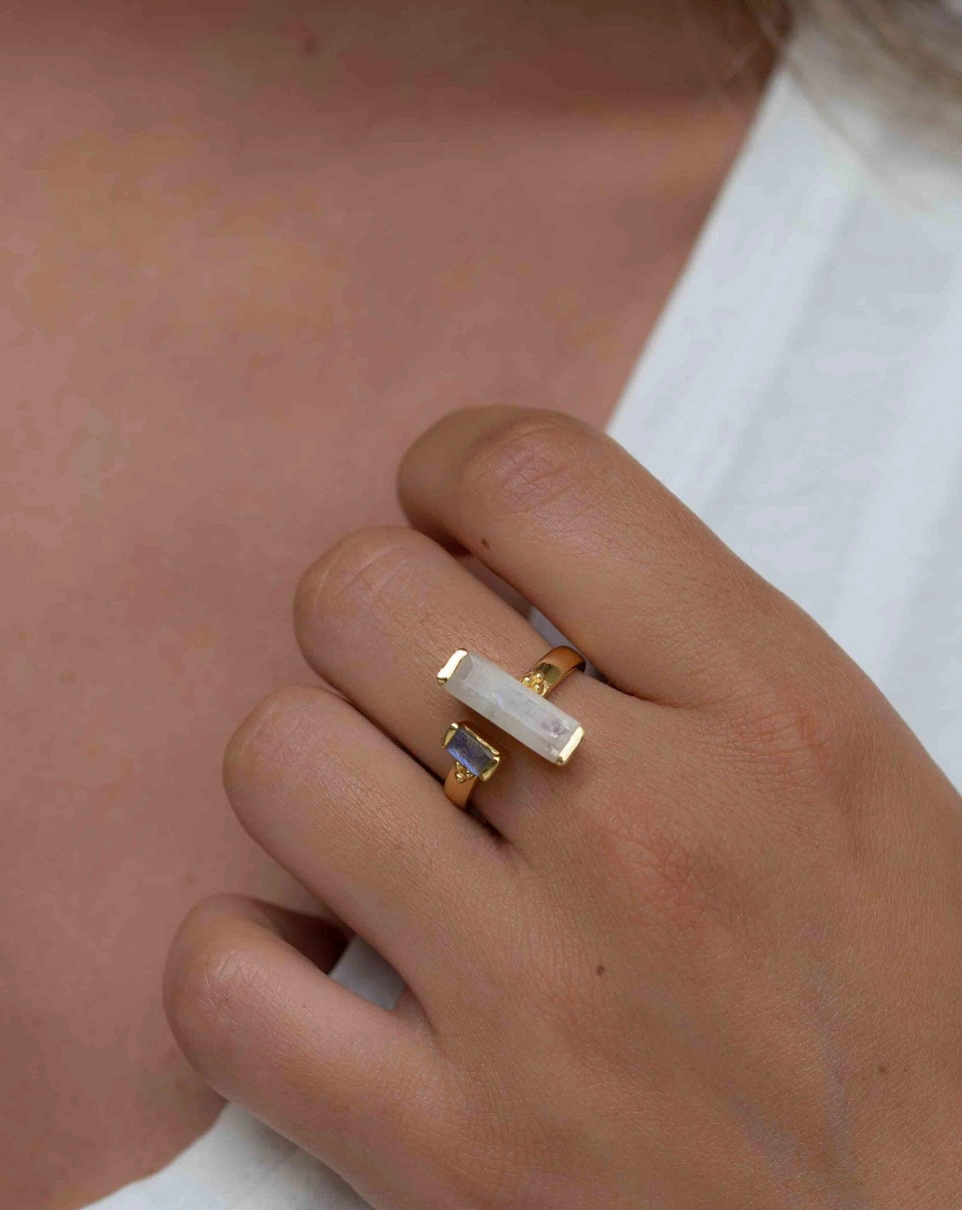 Moonstone & Labradorite ~ Ring ~ 18k Gold Plated ~ MR316