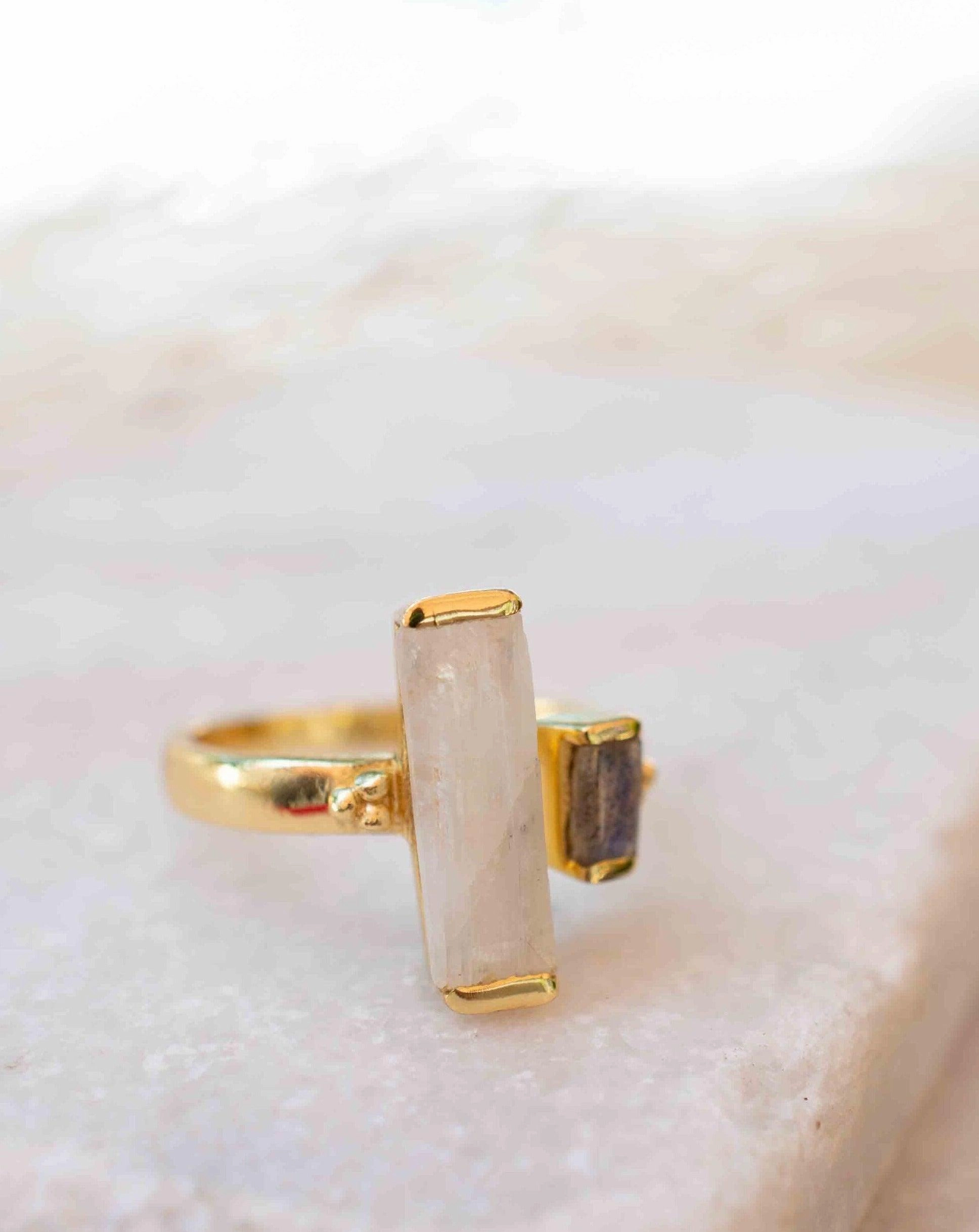 Moonstone & Labradorite ~ Ring ~ 18k Gold Plated ~ MR316