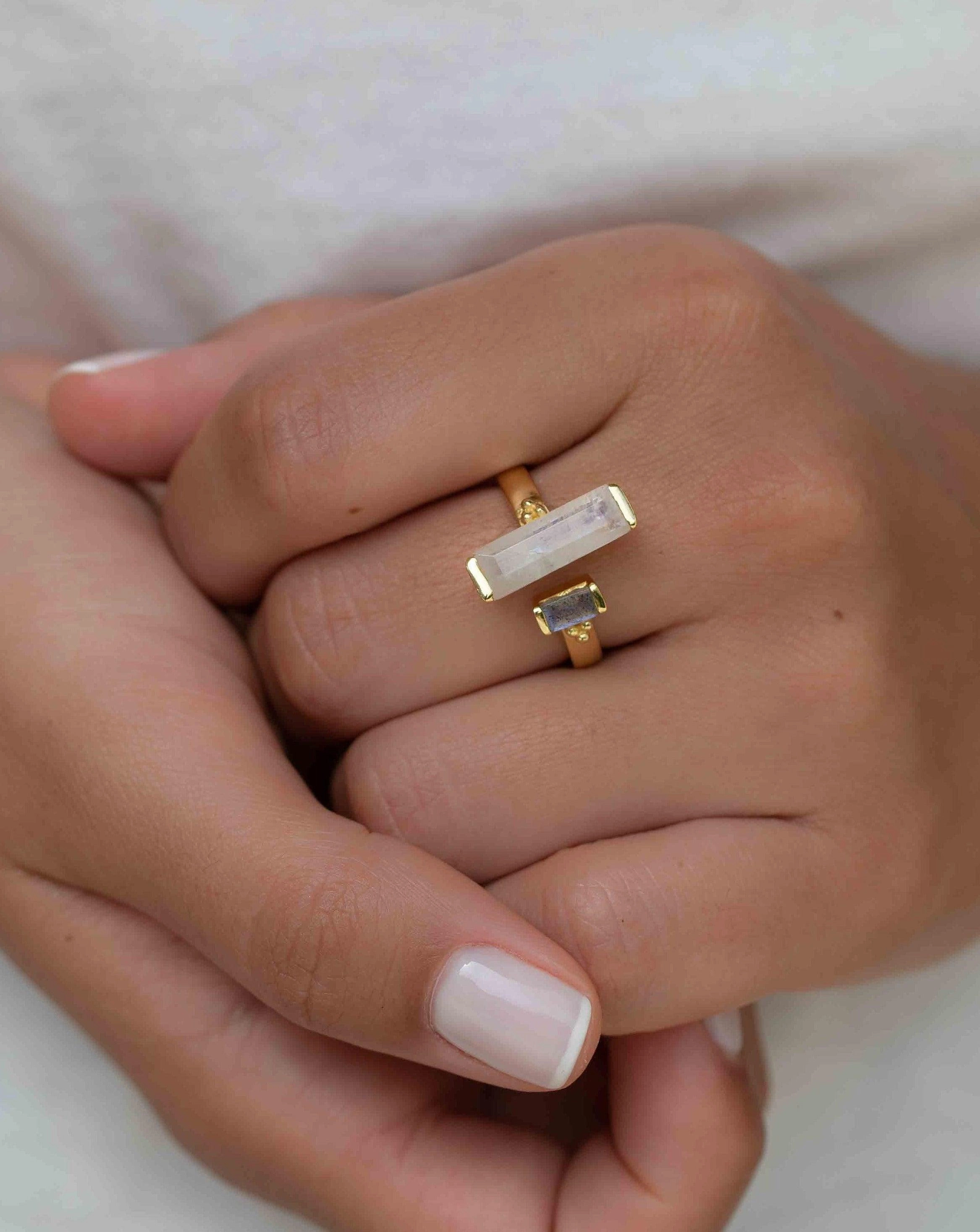 Moonstone & Labradorite ~ Ring ~ 18k Gold Plated ~ MR316