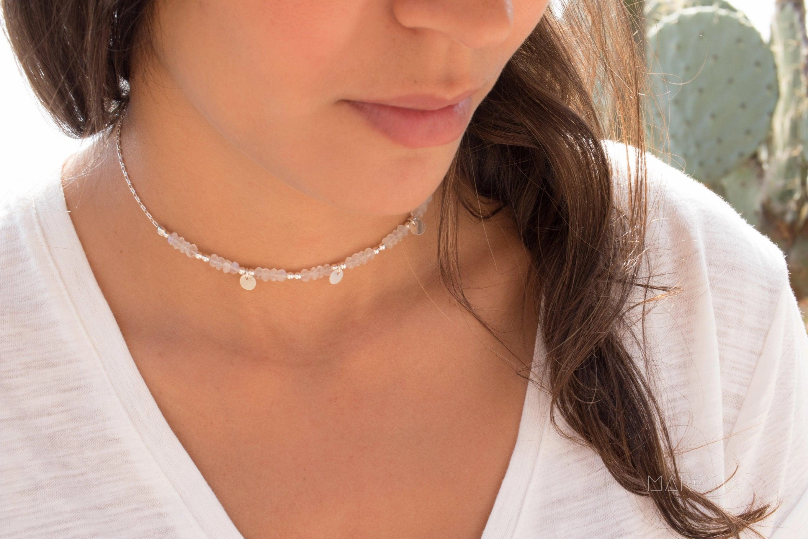 Moonstone Choker ~ Sterling Silver 925 or Gold Filled~MN016