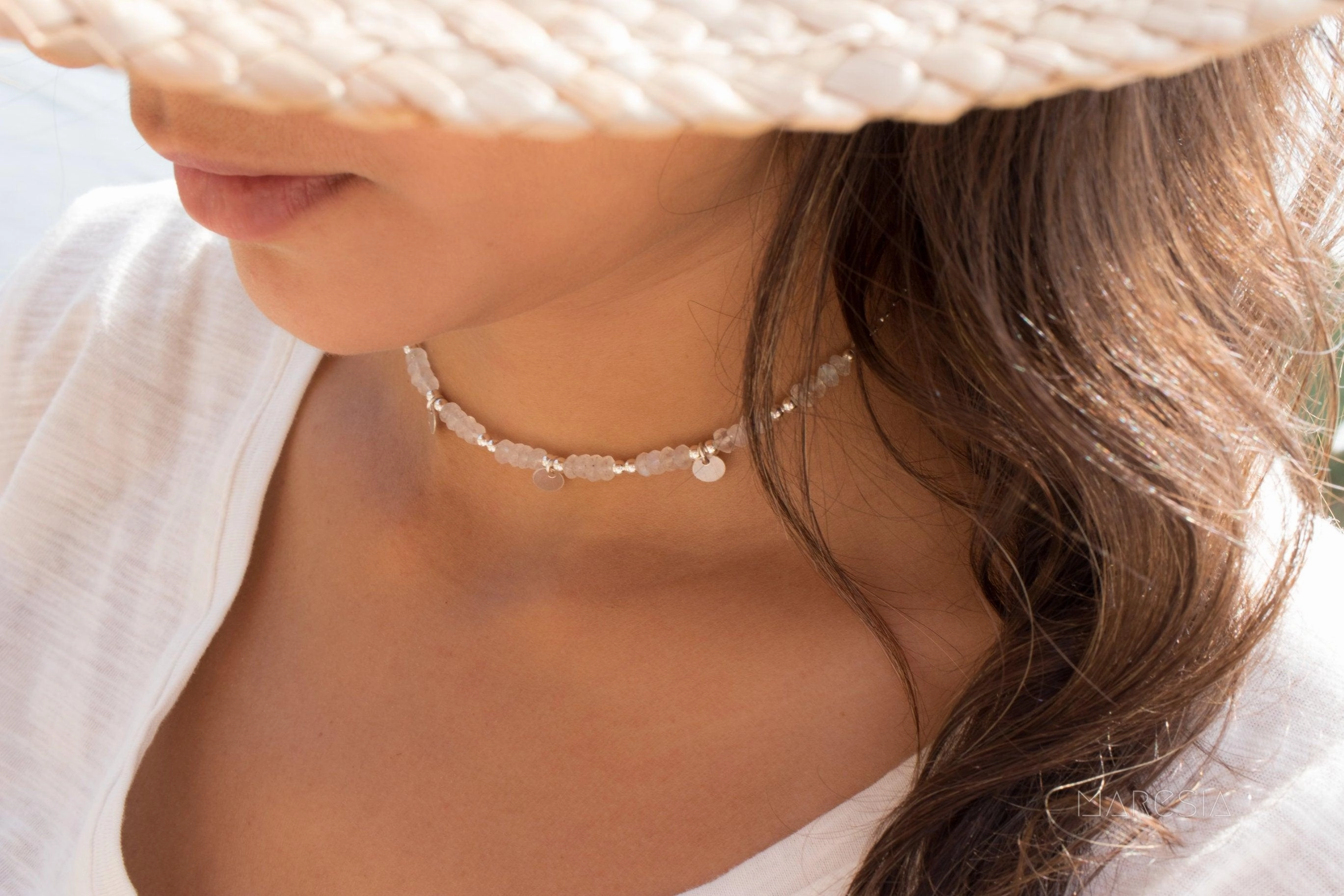 Moonstone Choker ~ Sterling Silver 925 or Gold Filled~MN016