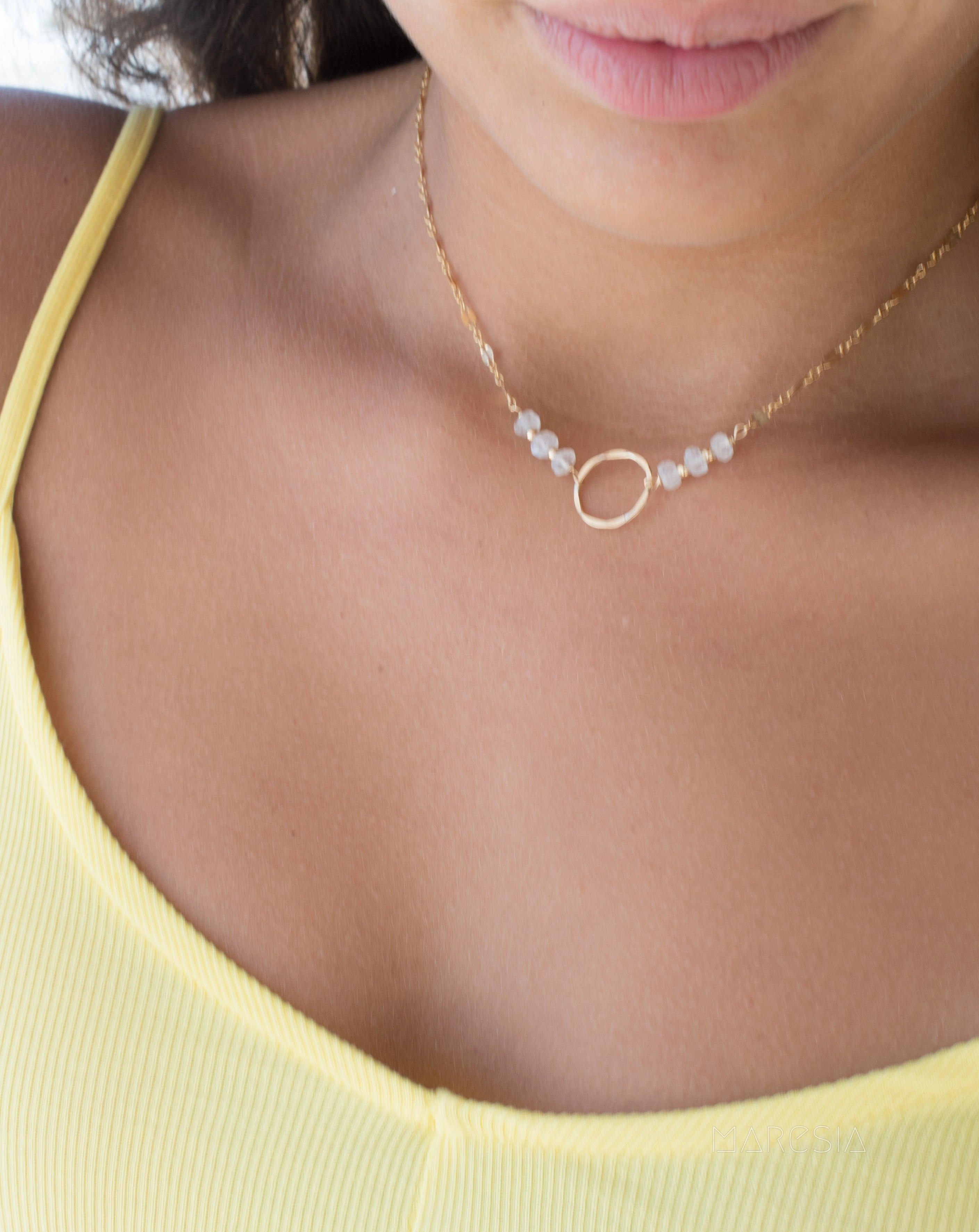 Moonstone Circle Necklace ~ Gold Filled or Sterling Silver 925~MN014