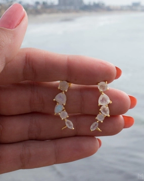 Moonstone Ear Climber Earrings ~ 18k Gold Plated ~ ME173