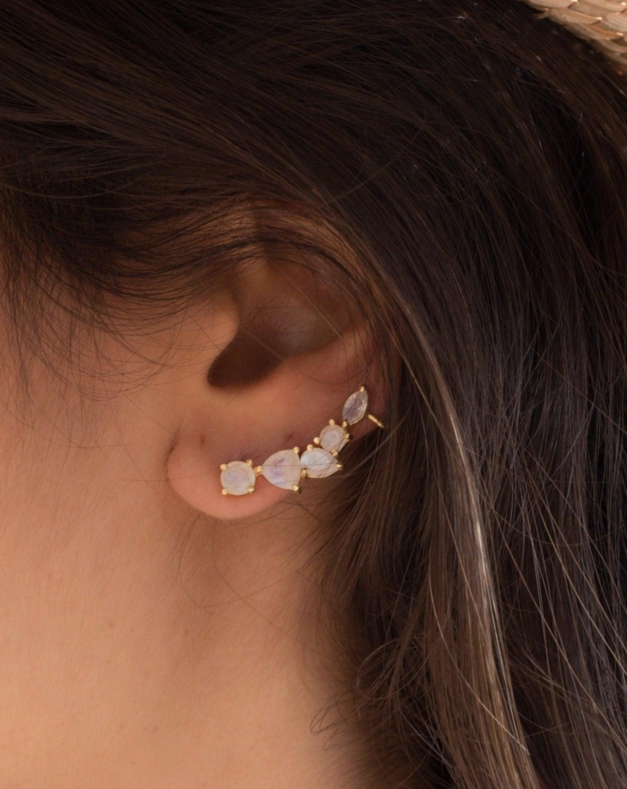 Moonstone Ear Climber Earrings ~ 18k Gold Plated ~ ME173