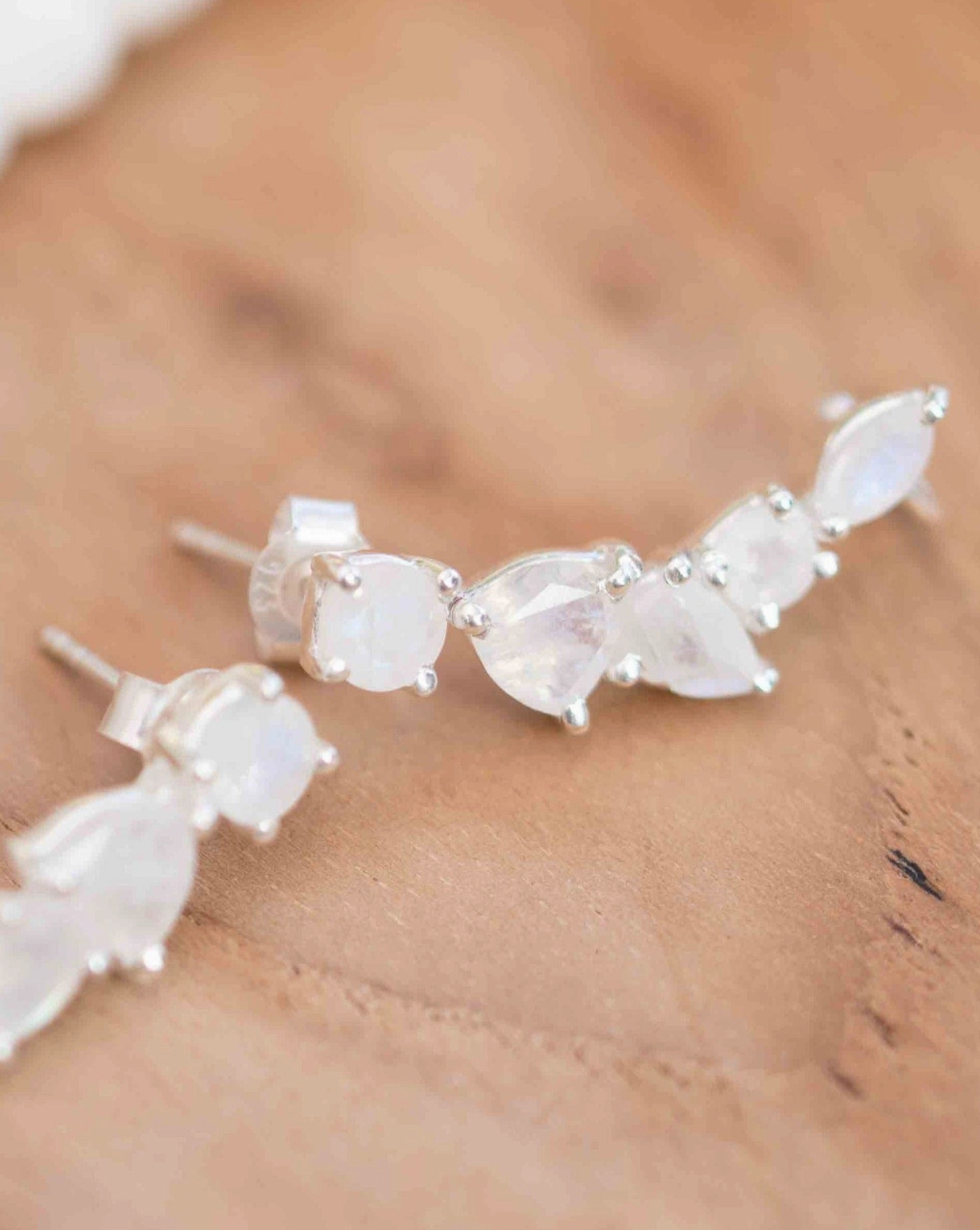 Moonstone Ear Climber Earrings ~ Sterling Silver 925 ~ ME167