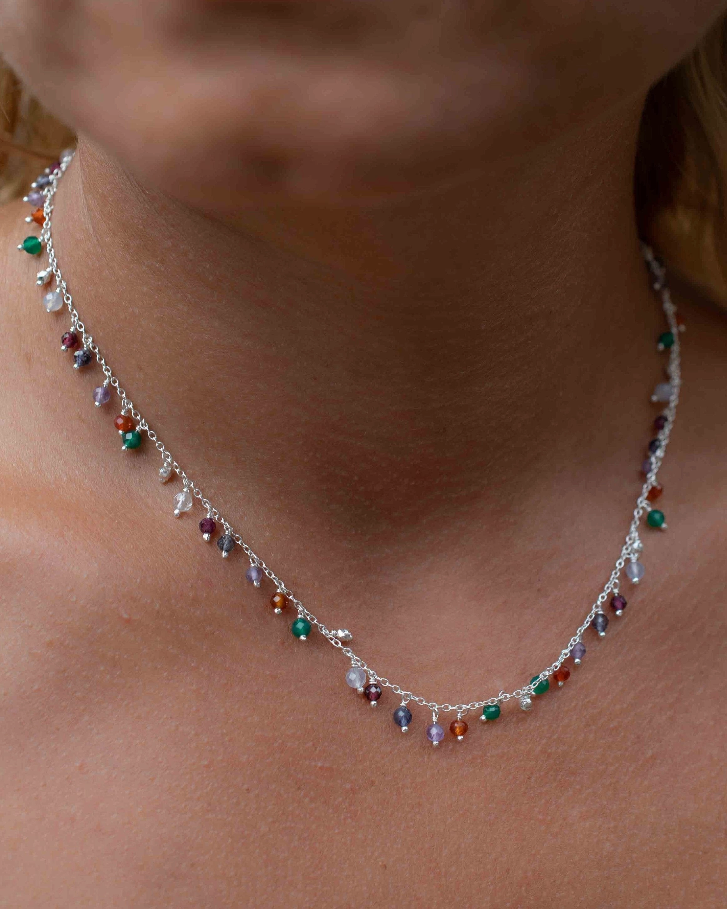 Moonstone, Garnet, Amethyst Choker ~ Gold Vermeil or Sterling Silver ~ MN109