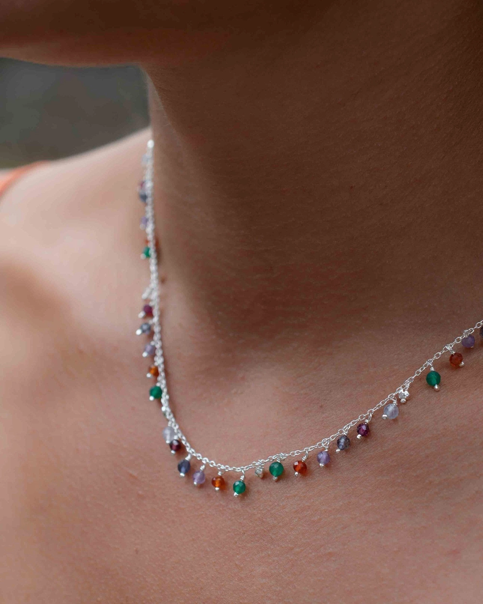 Moonstone, Garnet, Amethyst Choker ~ Gold Vermeil or Sterling Silver ~ MN109