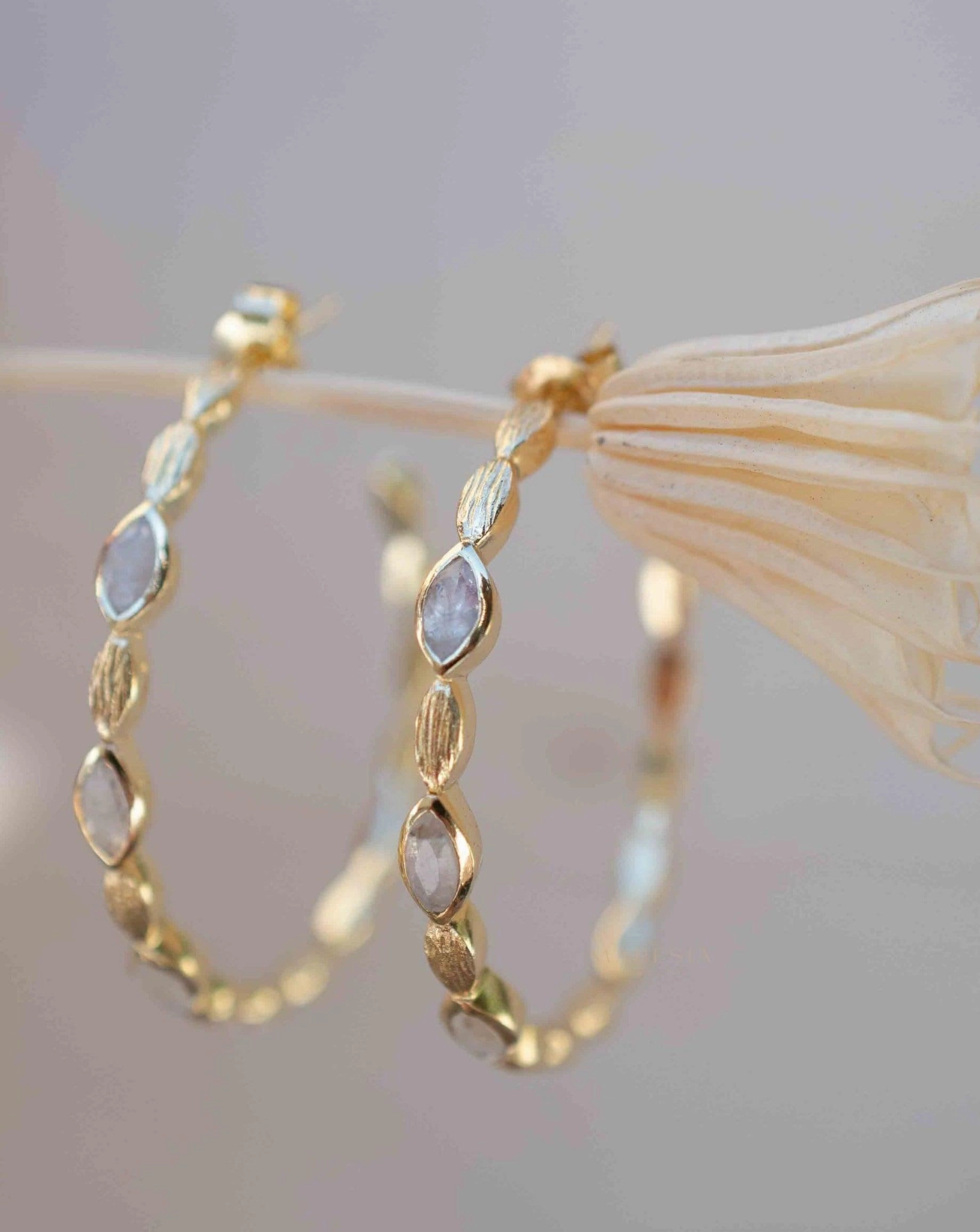Moonstone Hoop Earrings 18k Gold Plated Earrings ~ ME208