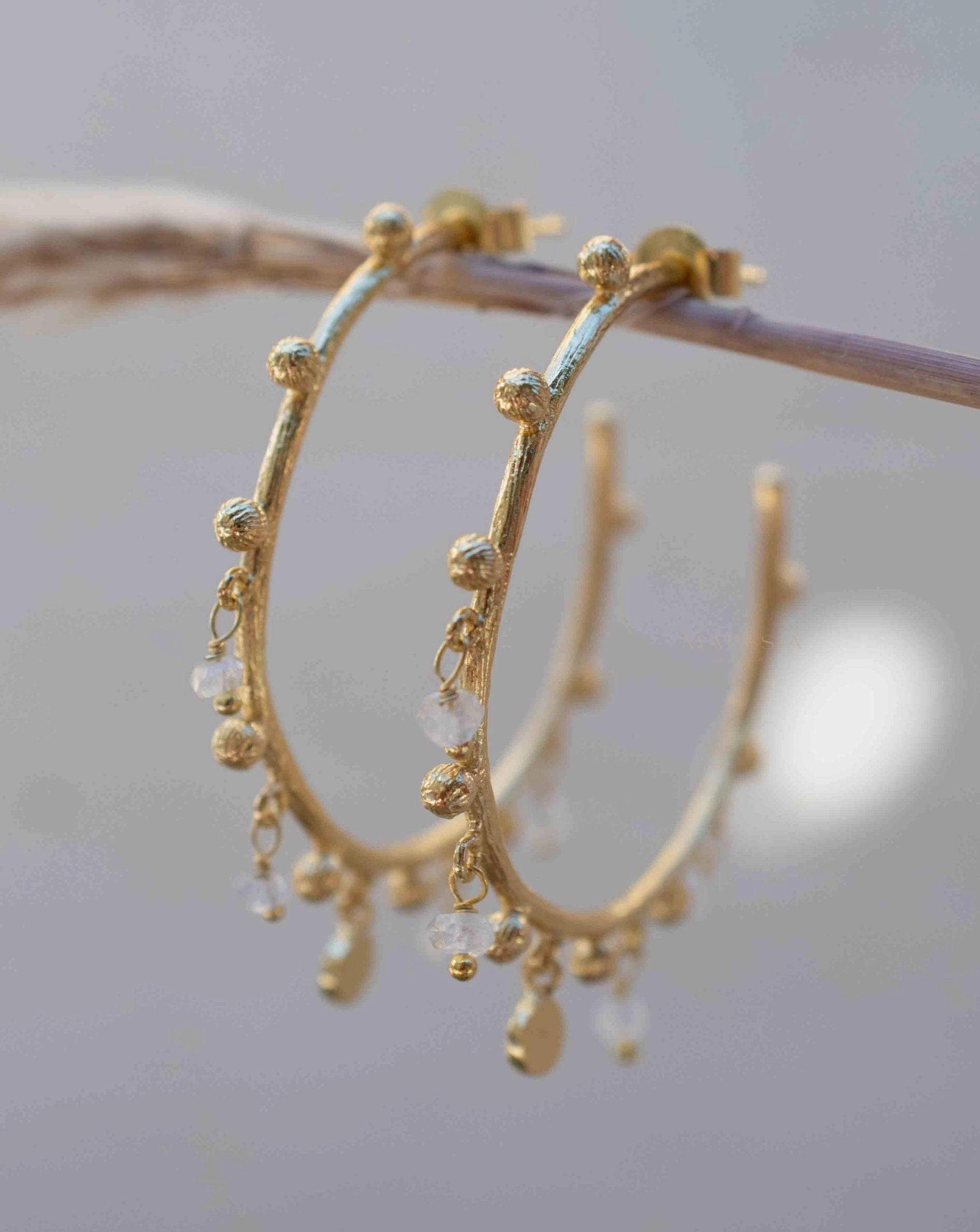 Moonstone Hoop Earrings ~ 18k Gold Plated ~ ME214