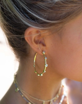 Moonstone Hoop Earrings ~ 18k Gold Plated  ~ ME216
