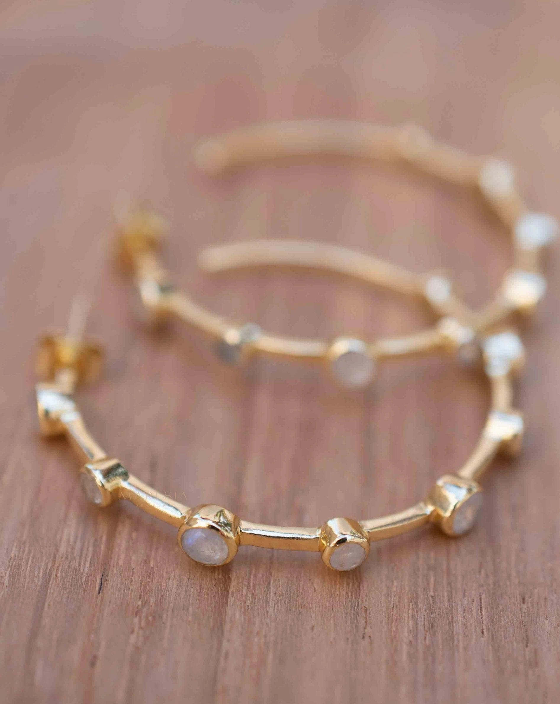 Moonstone Hoop Earrings ~ 18k Gold Plated  ~ ME216