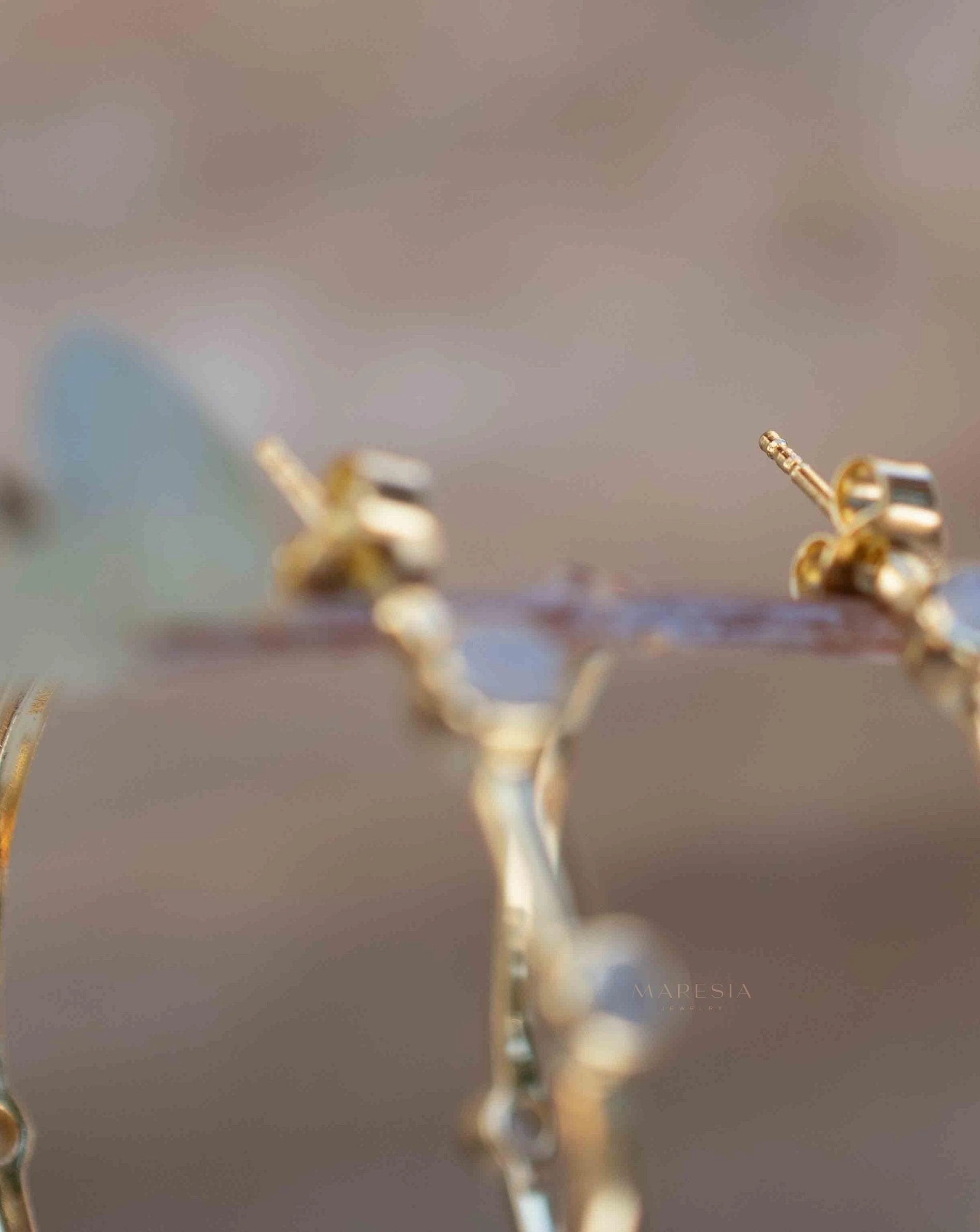 Moonstone Hoop Earrings ~ 18k Gold Plated  ~ ME216