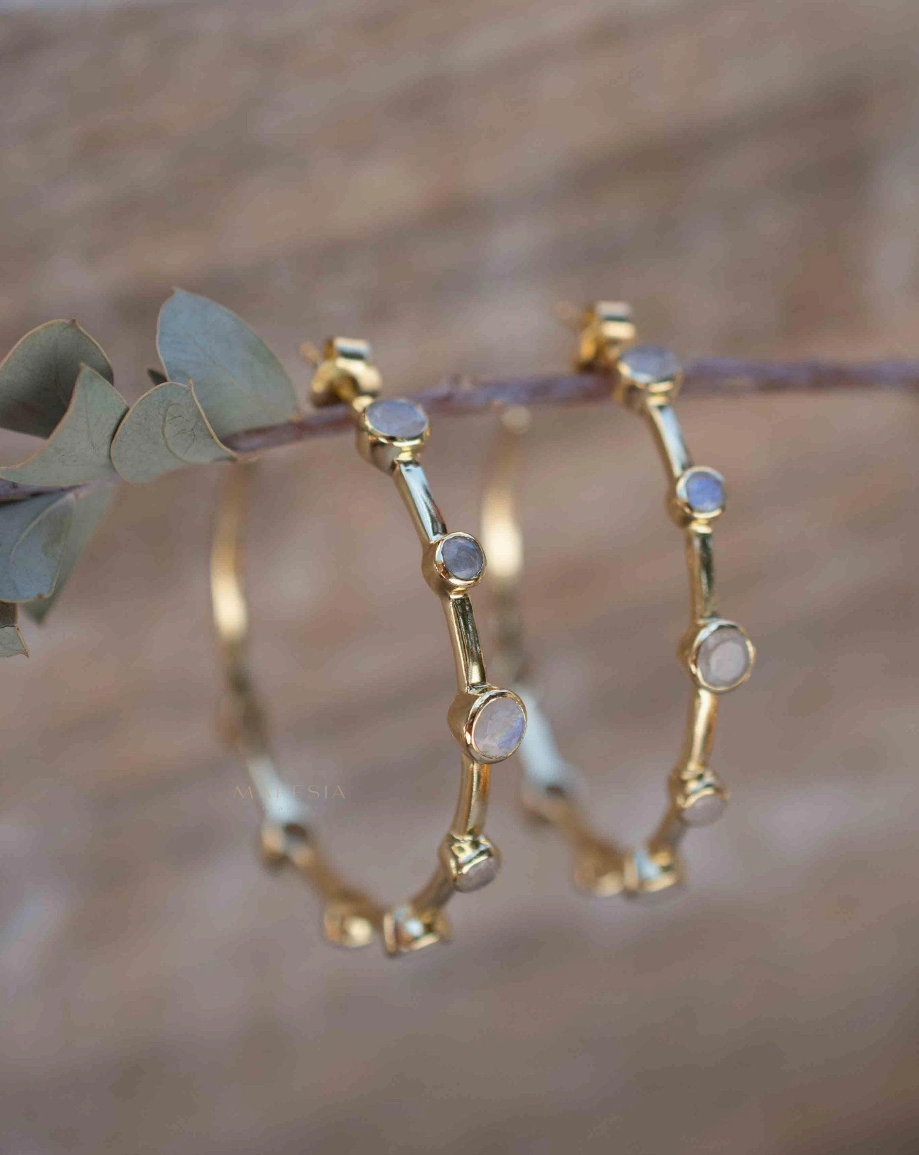 Moonstone Hoop Earrings ~ 18k Gold Plated  ~ ME216