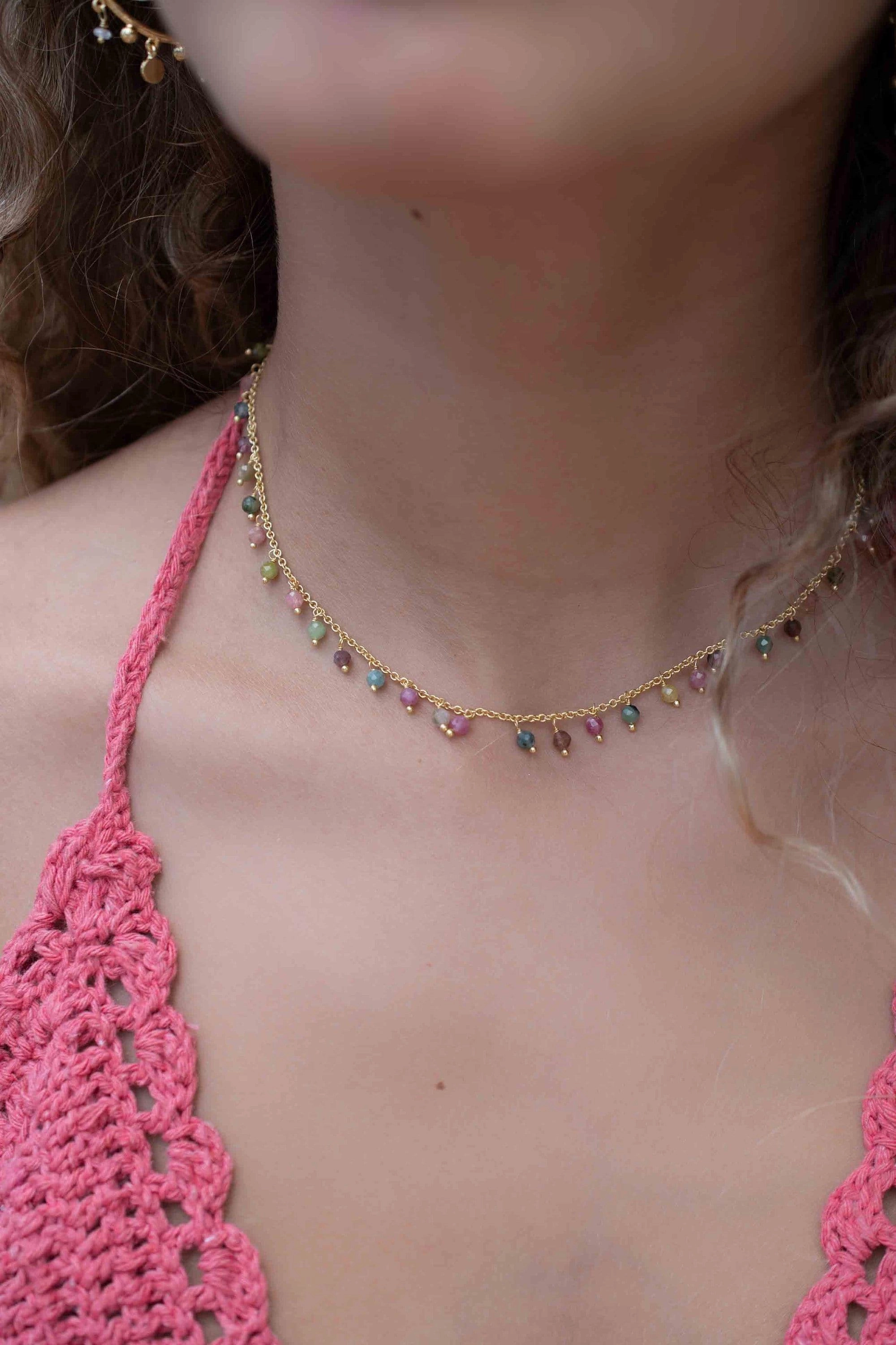 Moonstone, Labradorite, Aqua Chalcedony, Tourmaline or Turquoise Choker Necklace ~ Gold Plated 18k ~ MN132
