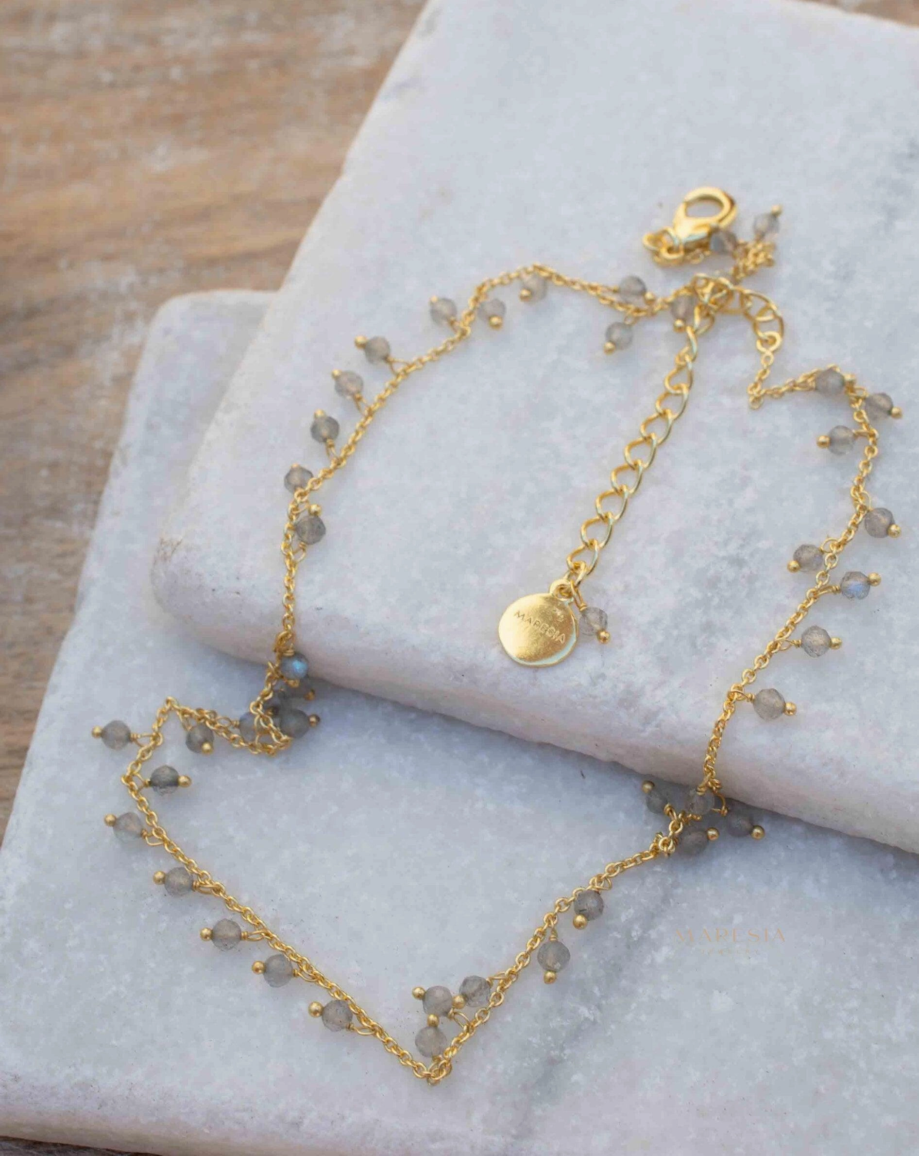 Moonstone, Labradorite, Aqua Chalcedony, Tourmaline or Turquoise Choker Necklace ~ Gold Plated 18k ~ MN133